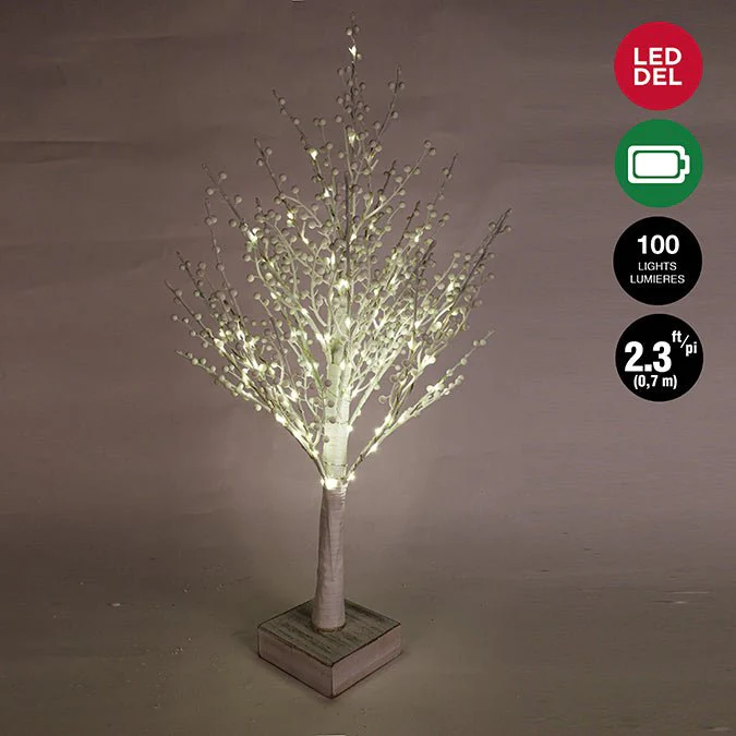 70 cm Pre-Lit White Berry Birch Tree – 100 Warm White LED Microdots