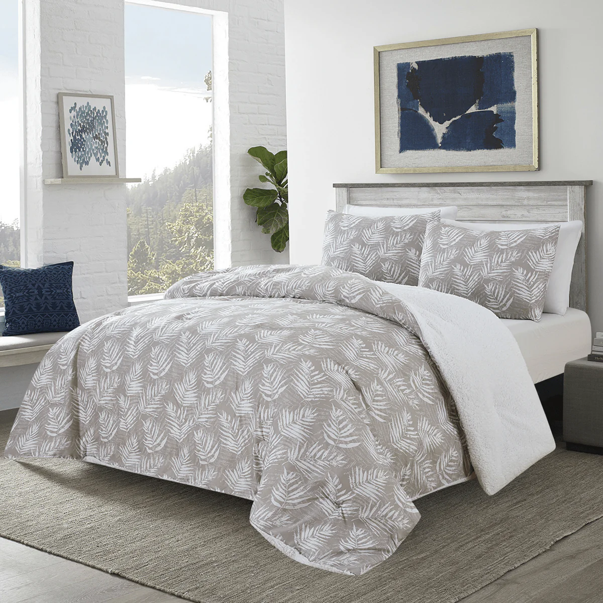 Kara- 3pc Comforter Taupe Leaf Print - Image 4