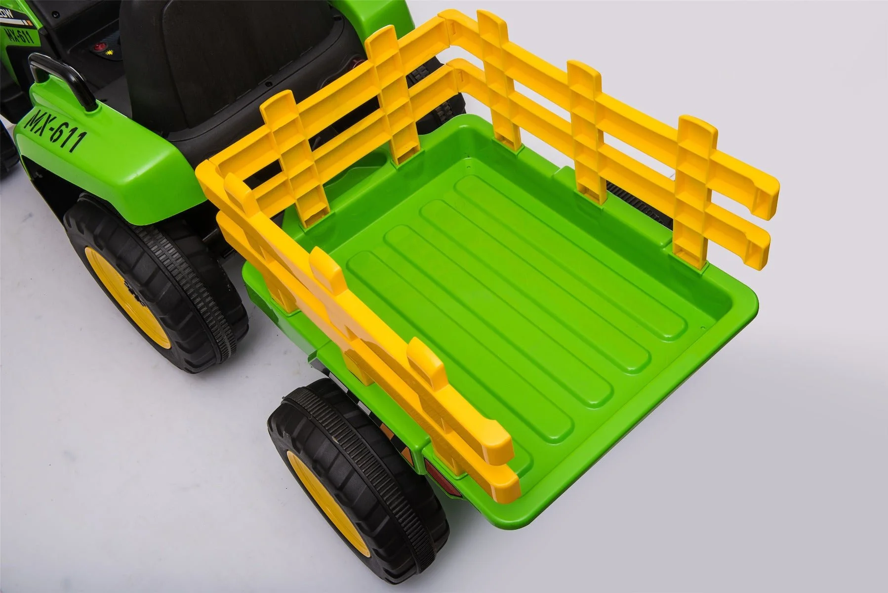 Kids Electric Ride-on Tractor with Trailer (12V Rechargeable Battery) - GREEN - Image 11