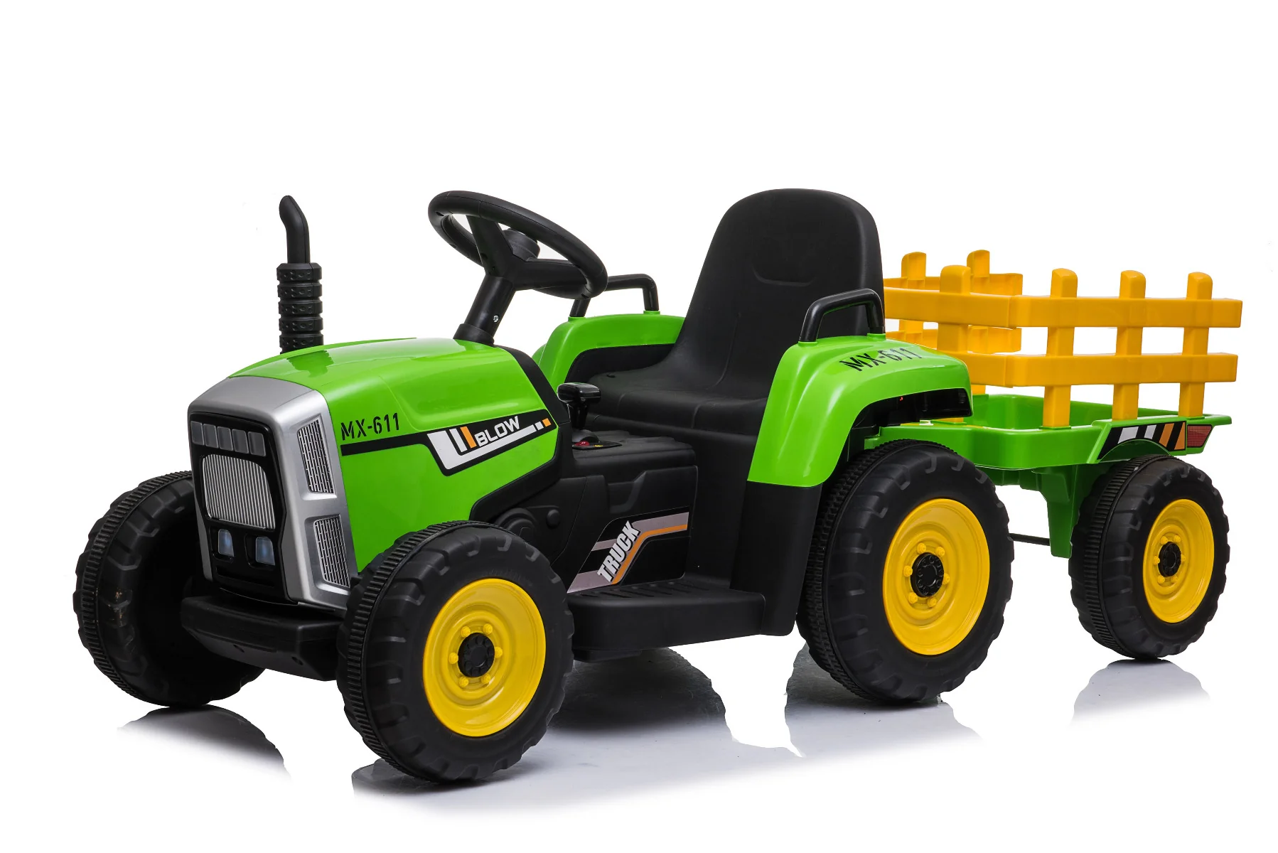Kids Electric Ride-on Tractor with Trailer (12V Rechargeable Battery) - GREEN - Image 2
