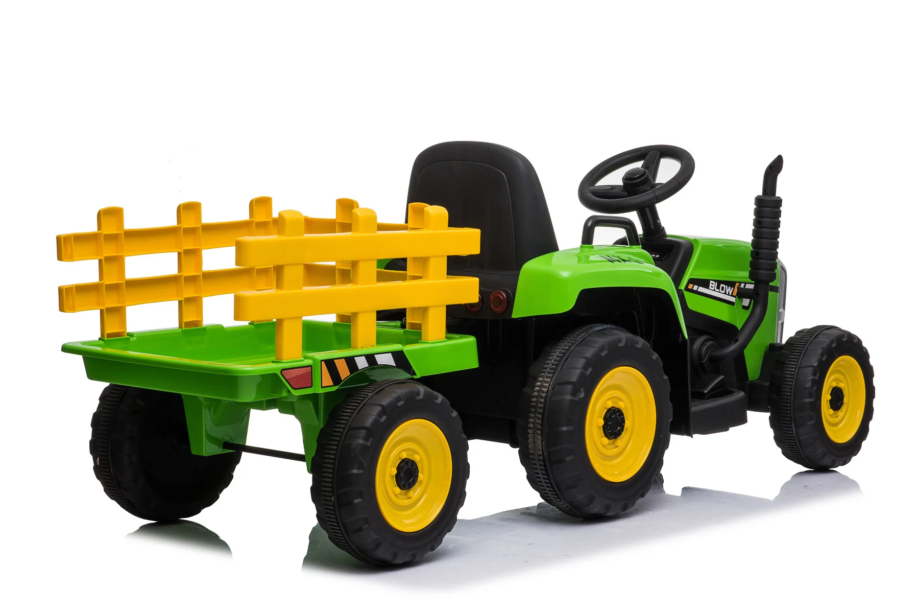 Kids Electric Ride-on Tractor with Trailer (12V Rechargeable Battery) - GREEN - Image 3
