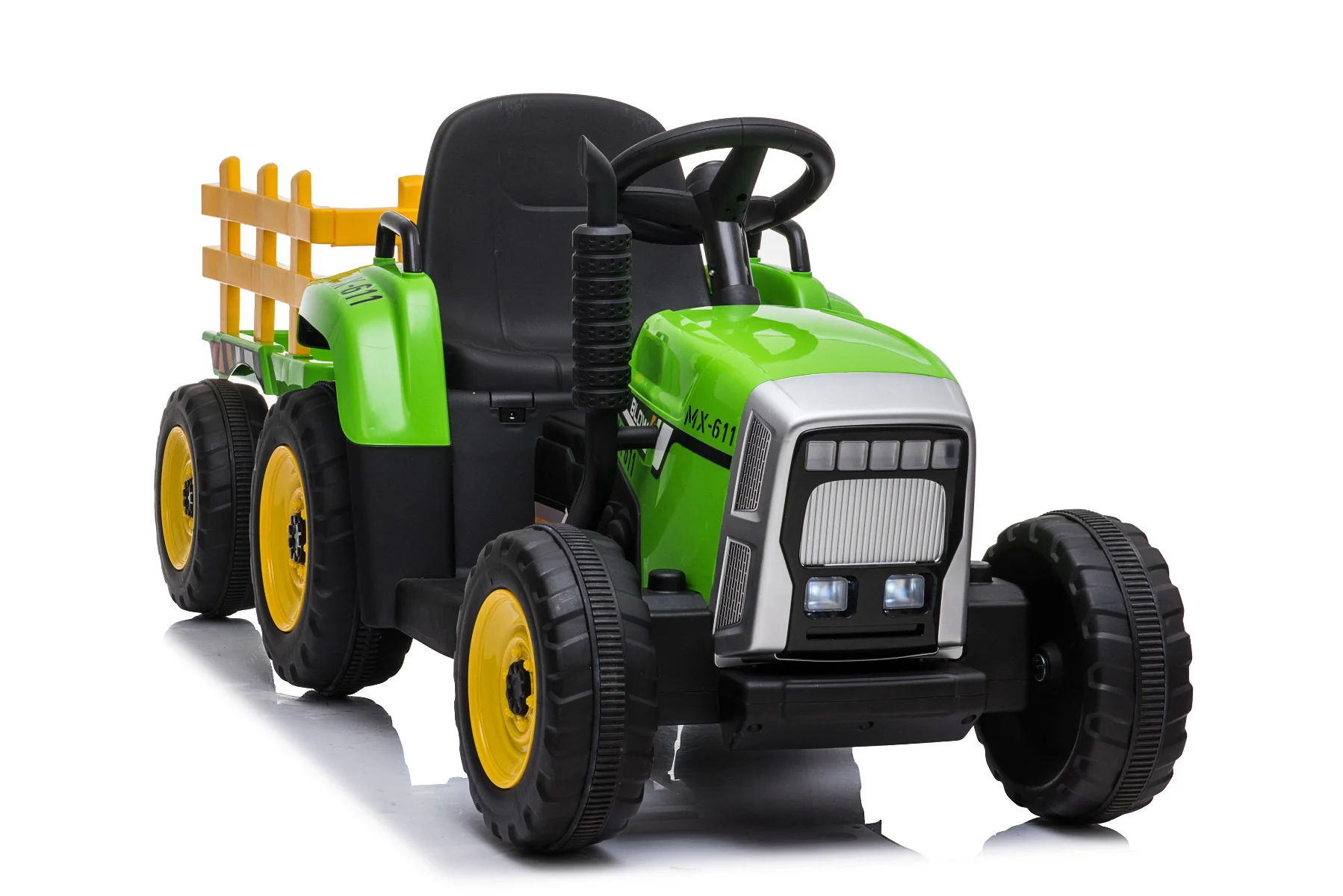Kids Electric Ride-on Tractor with Trailer (12V Rechargeable Battery) - GREEN - Image 4