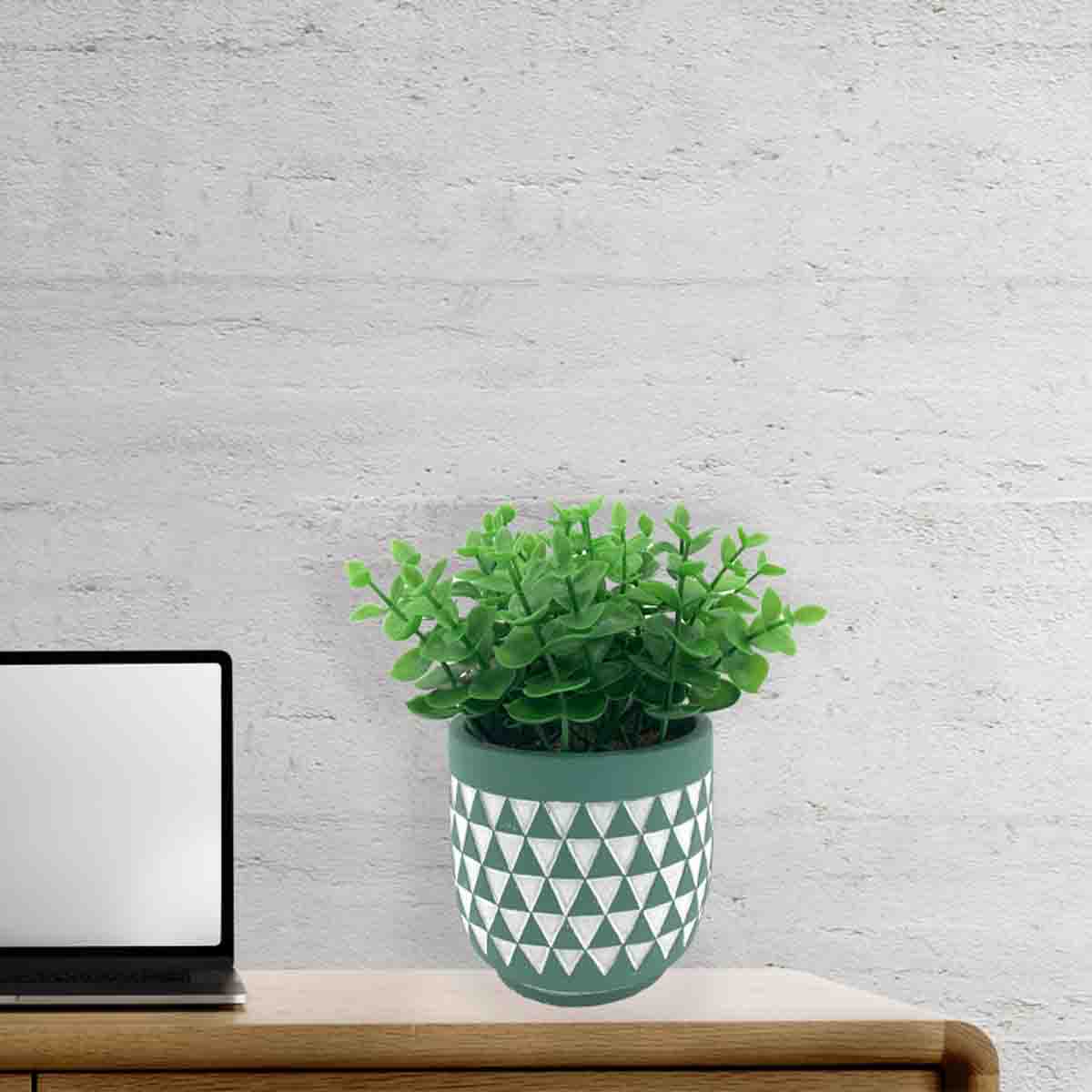 LAUREN TAYLOR - Grass in Cement Pot Triangle Teal