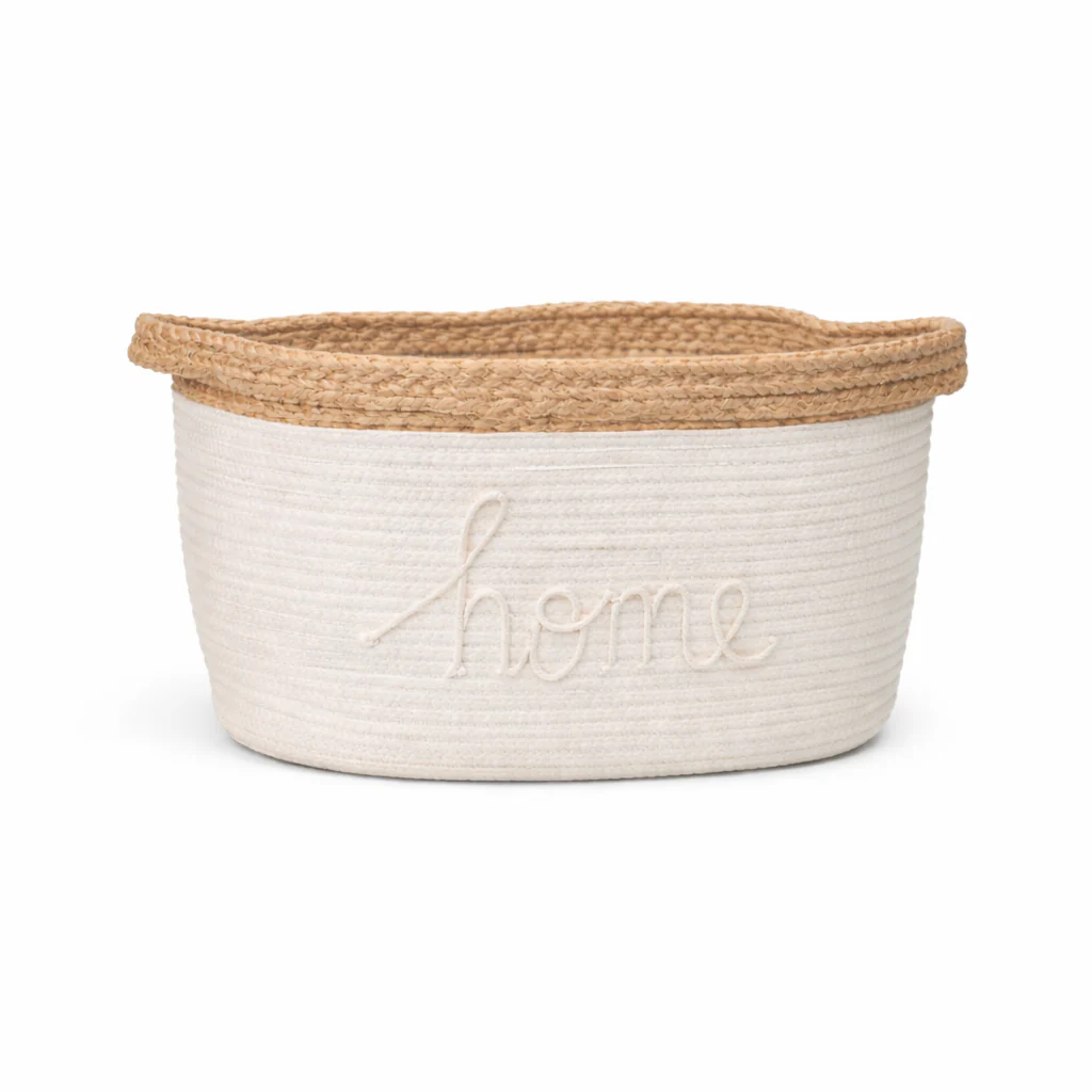 Lauren Taylor White Rope Basket with “Home” Appliqué
