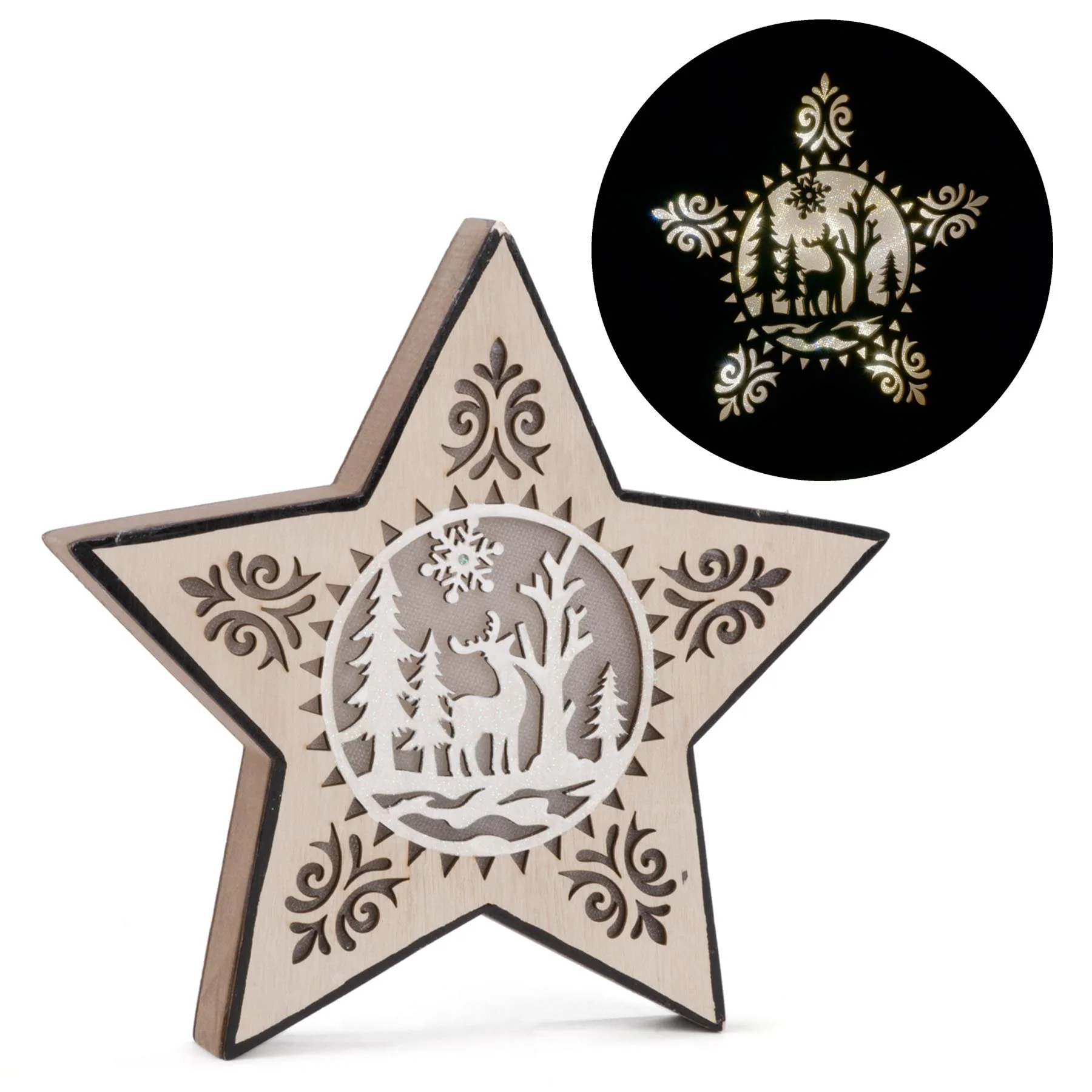 LED Glitter Star – White & Natural