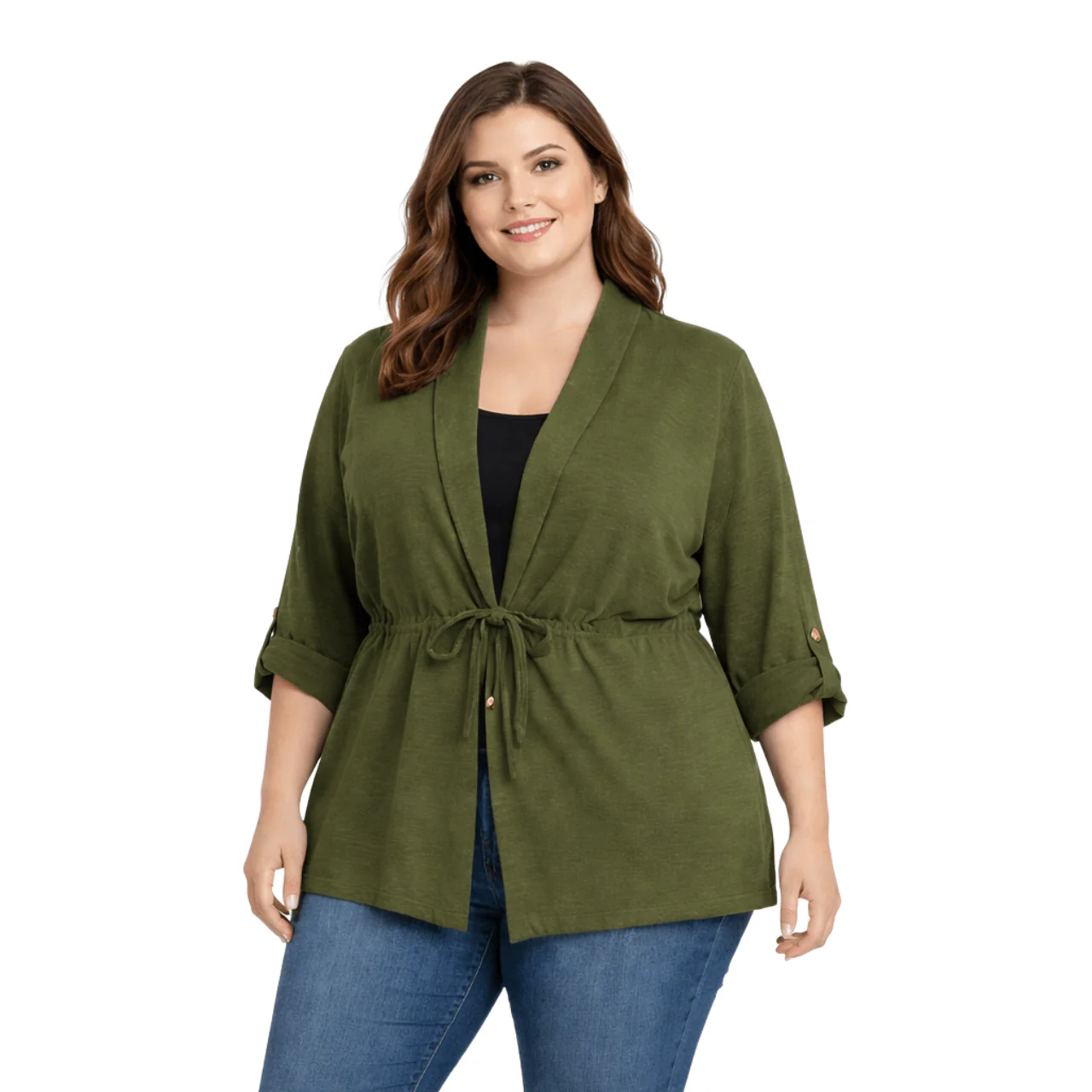 Lightweight Drawstring Waist Cardigan Jacket - Image 2