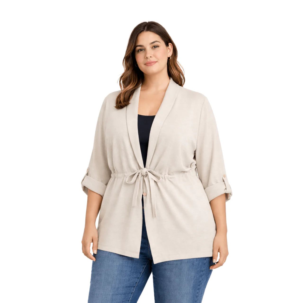 Lightweight Drawstring Waist Cardigan Jacket - Image 3