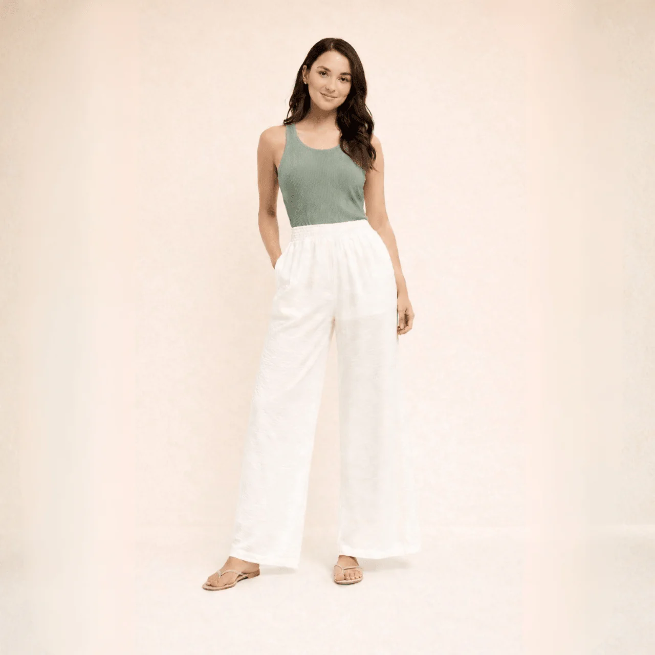 Lightweight Wide-Leg Pants with Elastic Waist - Image 2