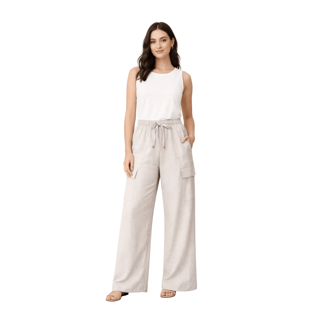 Linen-Blend Wide-Leg Cargo Pants - Image 2
