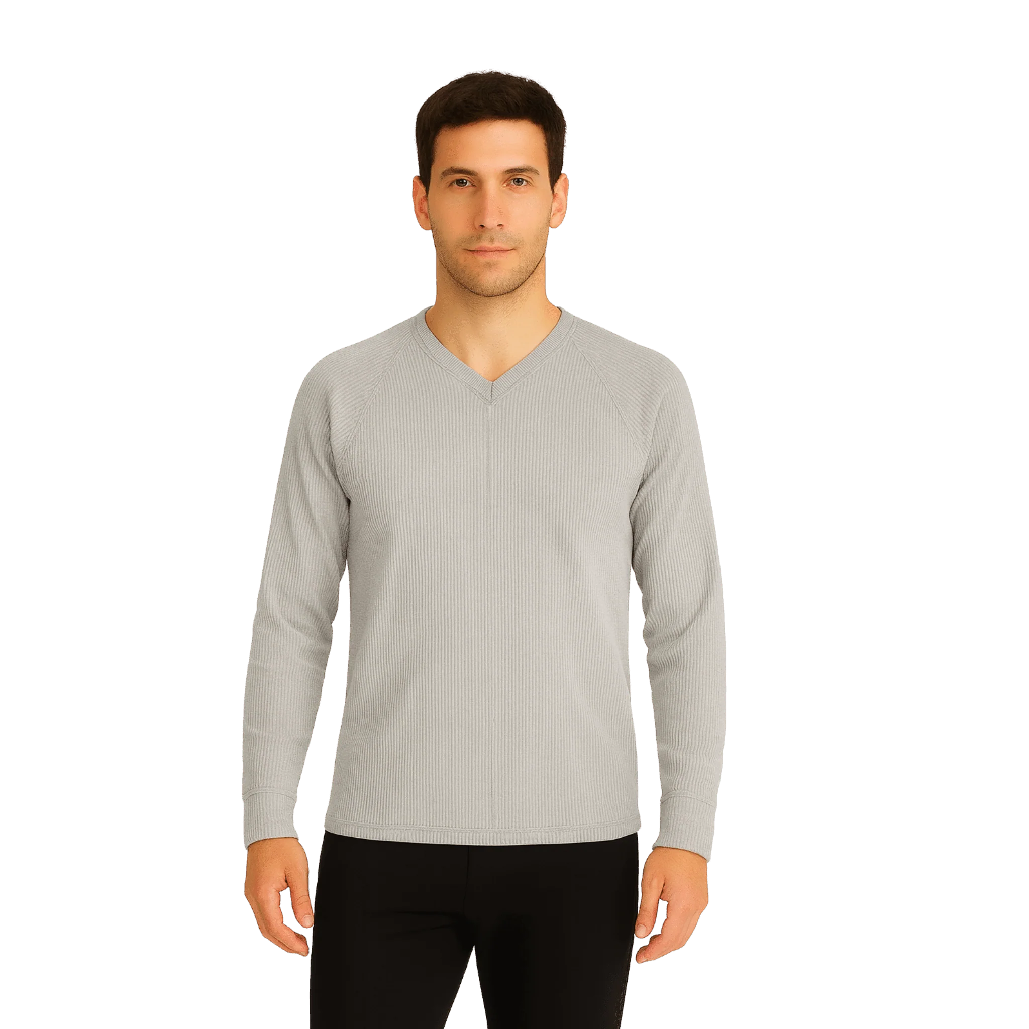 Men’s Ribbed Long-Sleeve V-Neck Top - Image 3