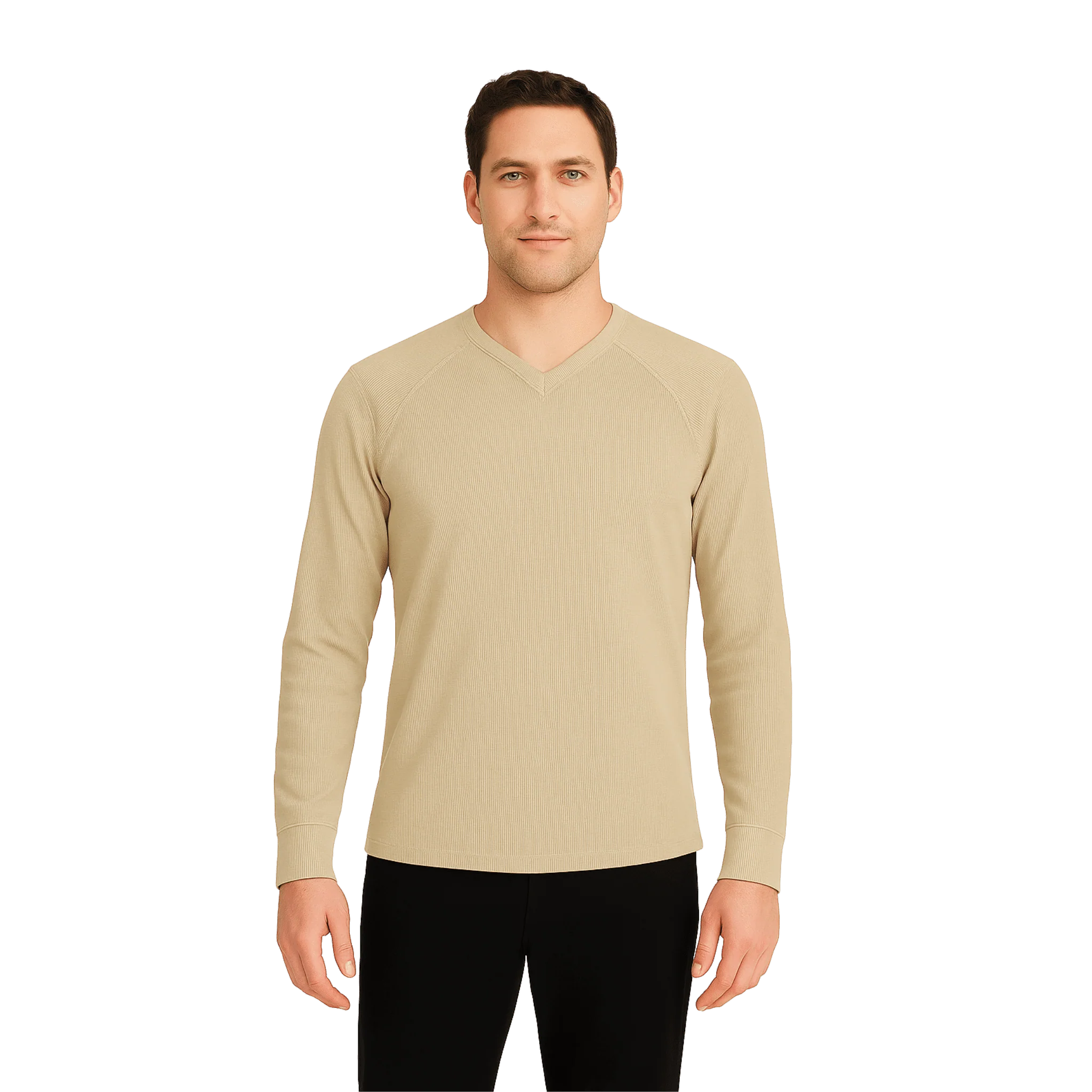 Men’s Ribbed Long-Sleeve V-Neck Top - Image 4