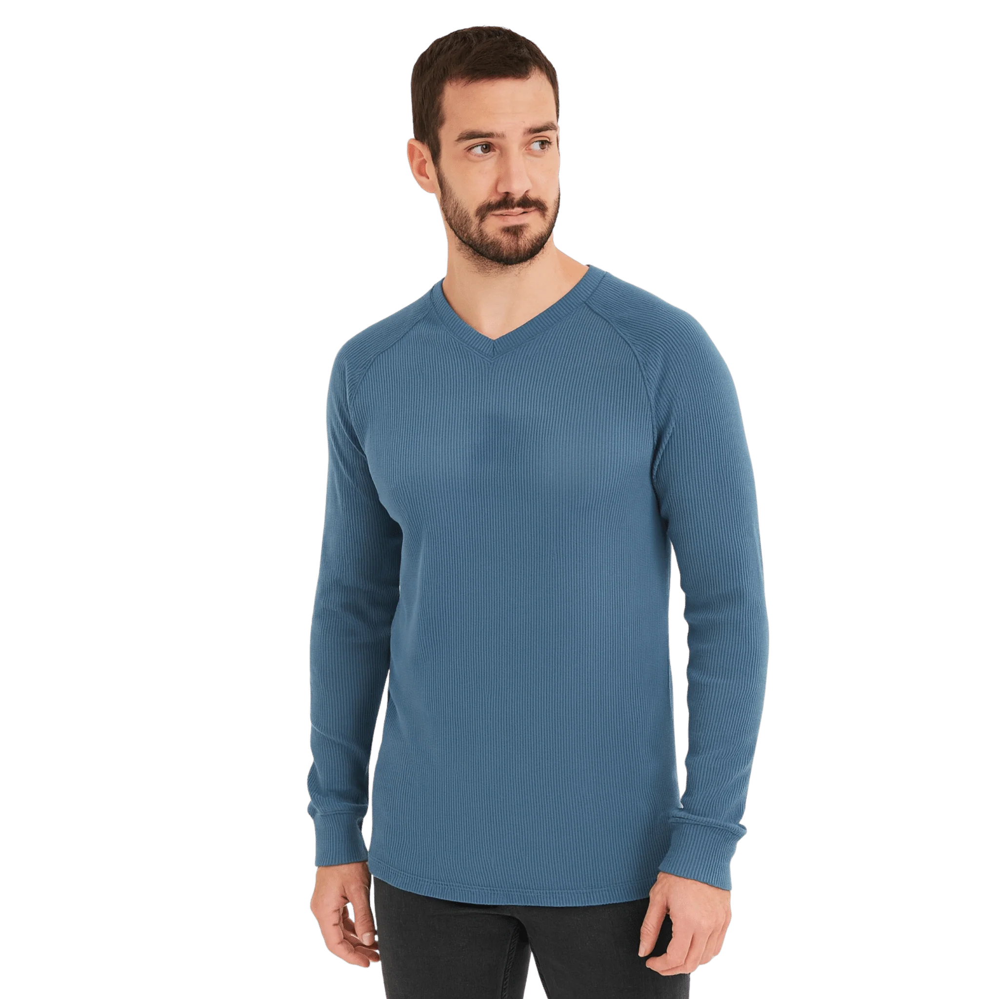 Men’s Ribbed Long-Sleeve V-Neck Top - Image 6