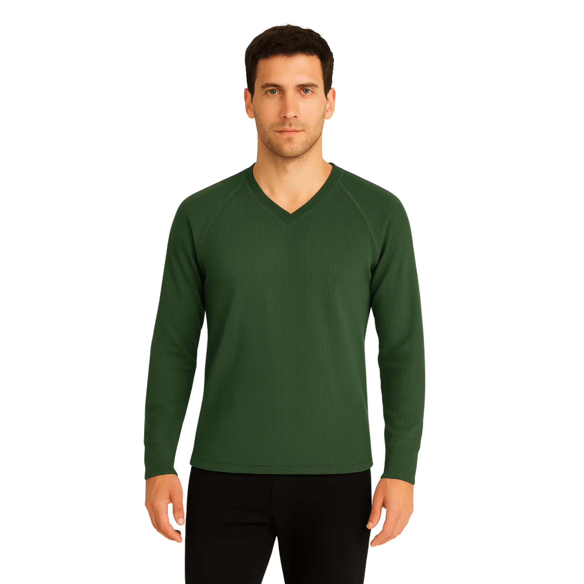 Men’s Ribbed Long-Sleeve V-Neck Top - Image 7