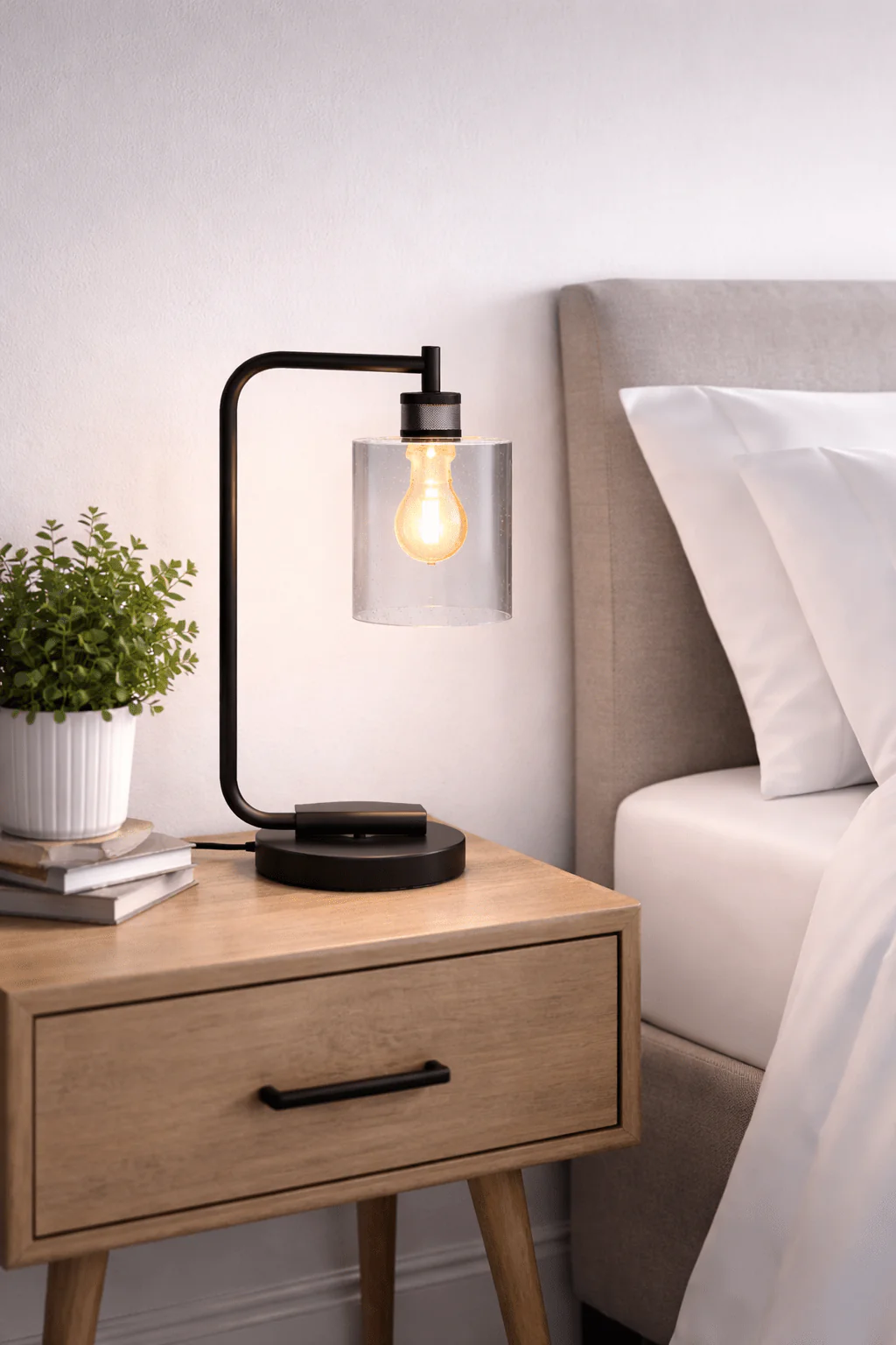 Minimalist Black Desk Lamp with Glass Shade - Image 2