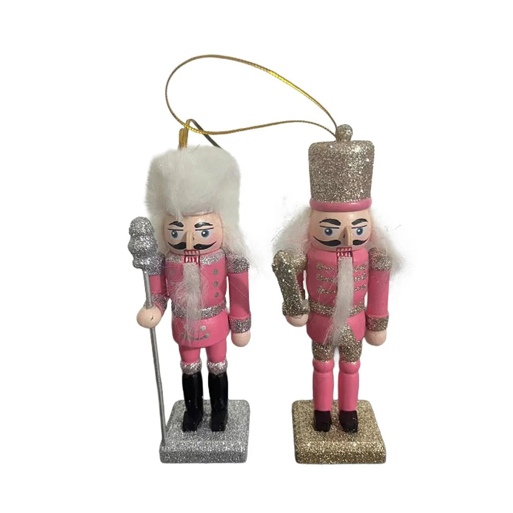 Hanging Glittered Nutcracker Ornaments – Pink (12.5 cm, Set of 2 Assorted)