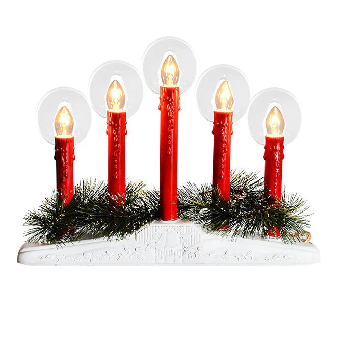 LED Christmas Candelabra Decoration – 5 Red Candles