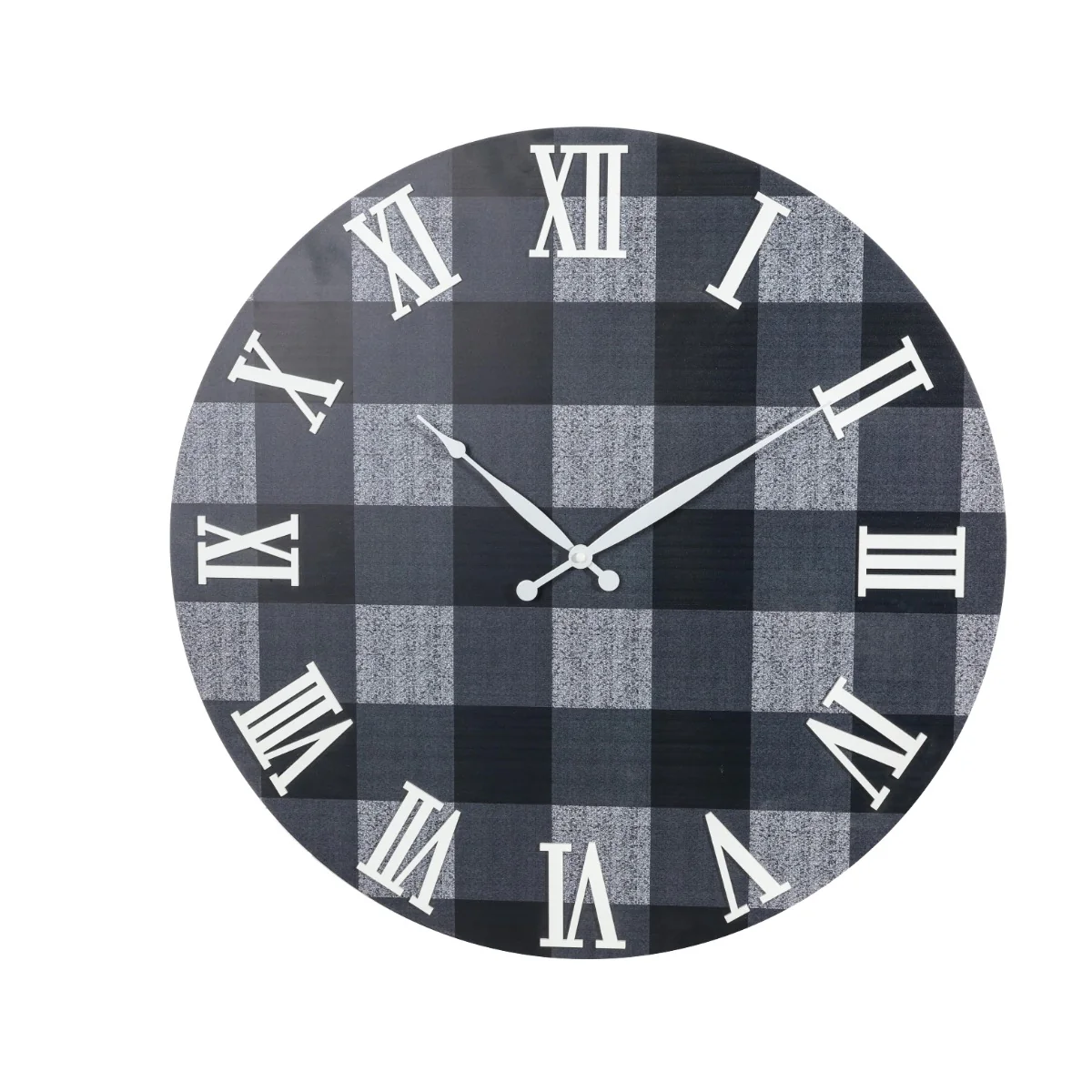 Oversized Roman Numeral Wood Plaid Wall Clock | 23'' - Image 3