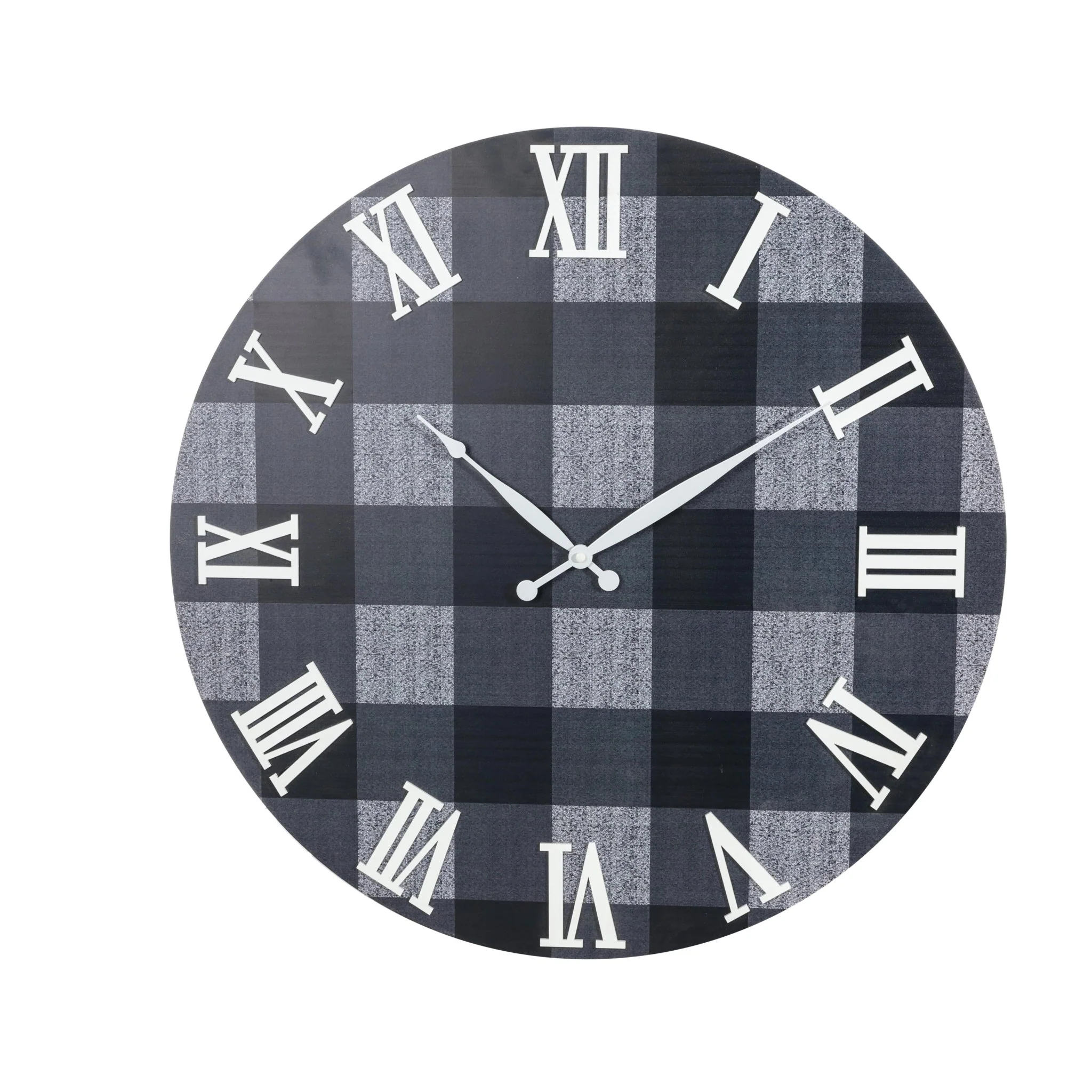 Oversized Roman Numeral Wood Plaid Wall Clock | 23'' - Image 4