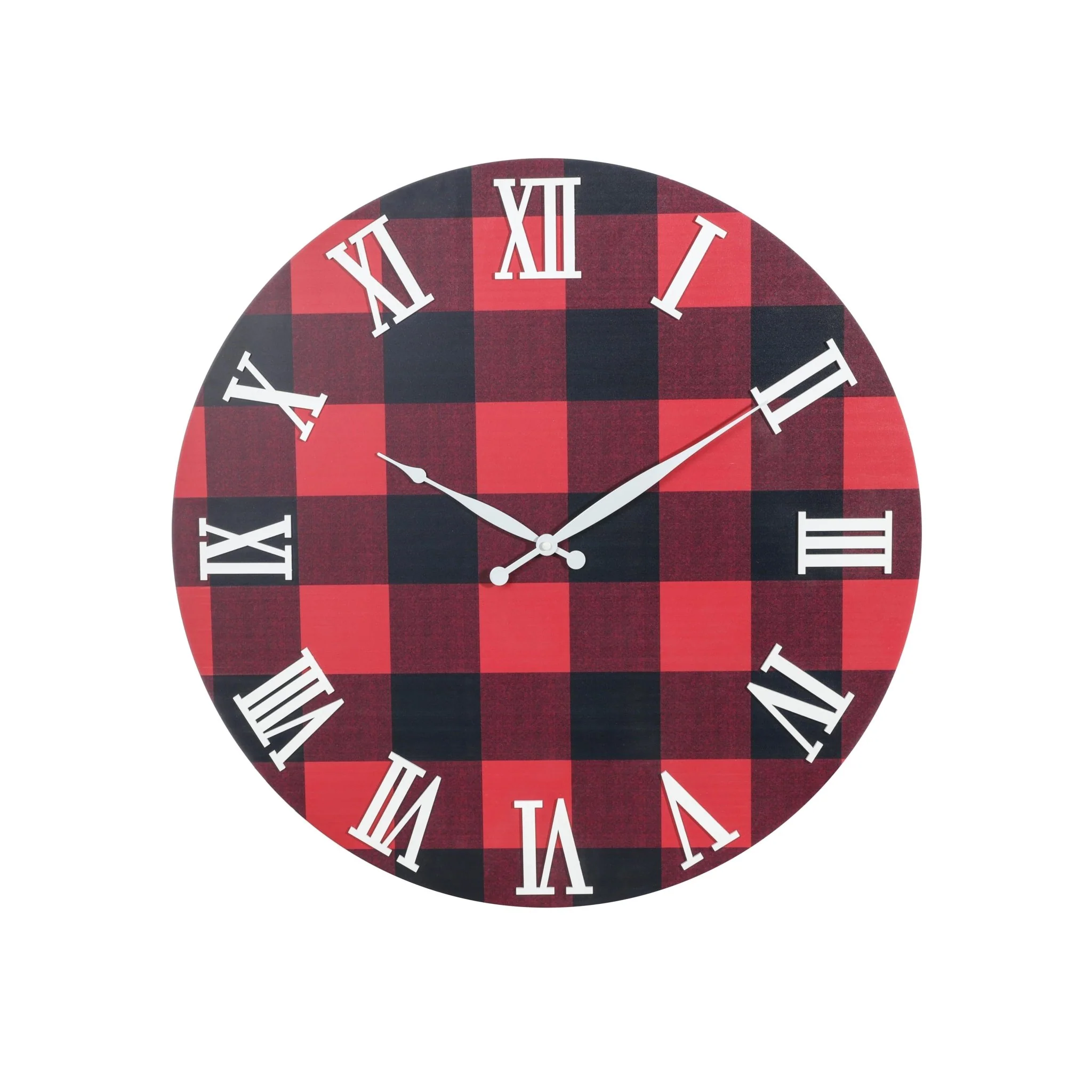 Oversized Roman Numeral Wood Plaid Wall Clock | 23'' - Image 5
