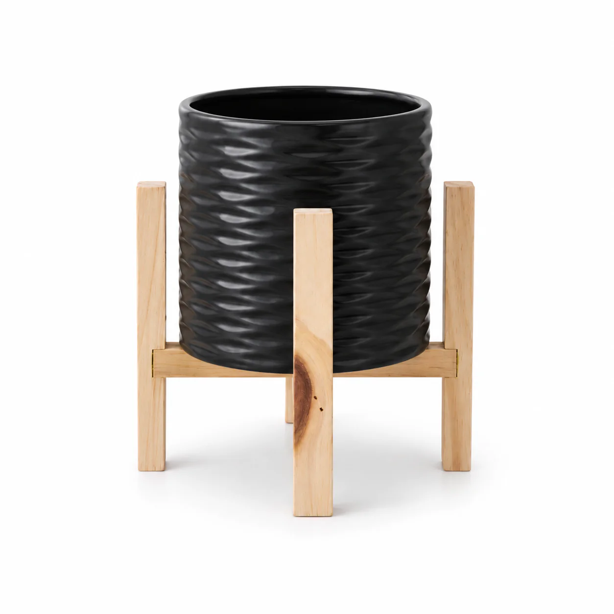 Planter Textured Ceramic Wood Stand 12.5x12.5x18 - Image 3