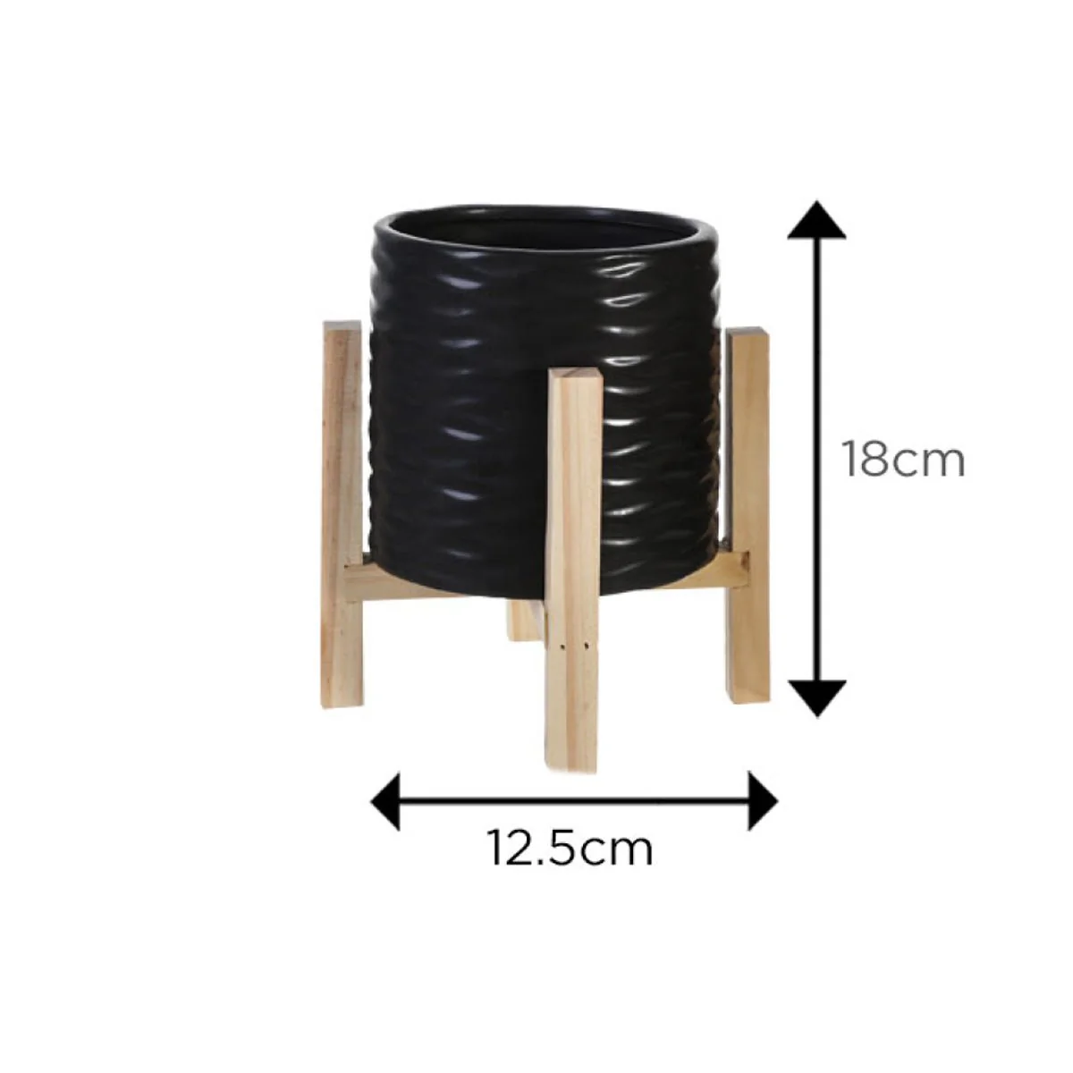 Planter Textured Ceramic Wood Stand 12.5x12.5x18 - Image 4