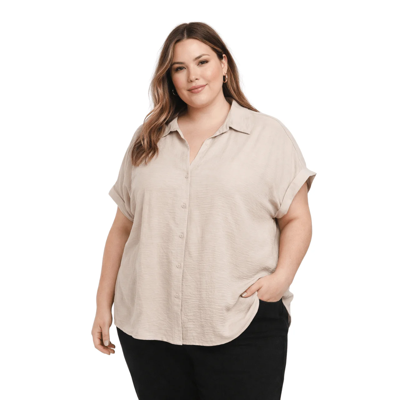 Plus Size Short Sleeve Button-Up Shirt