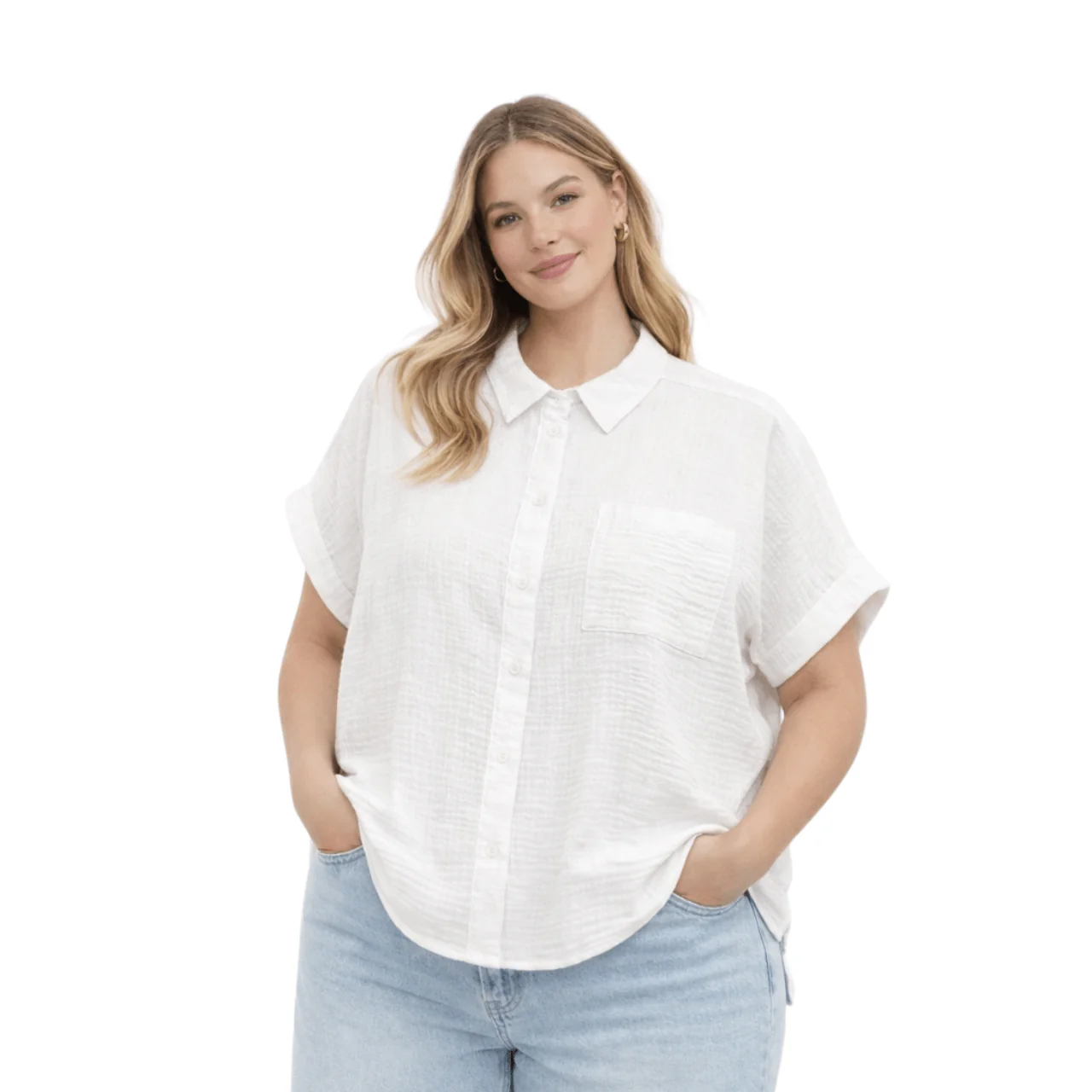 Plus Size Short Sleeve Button-Up Shirt - Image 2