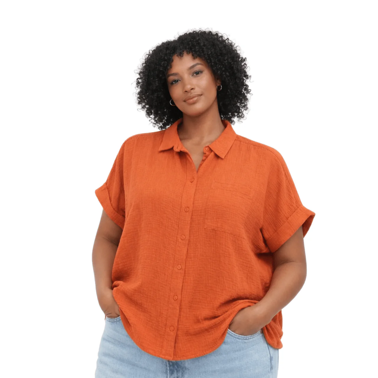 Plus Size Short Sleeve Button-Up Shirt - Image 3