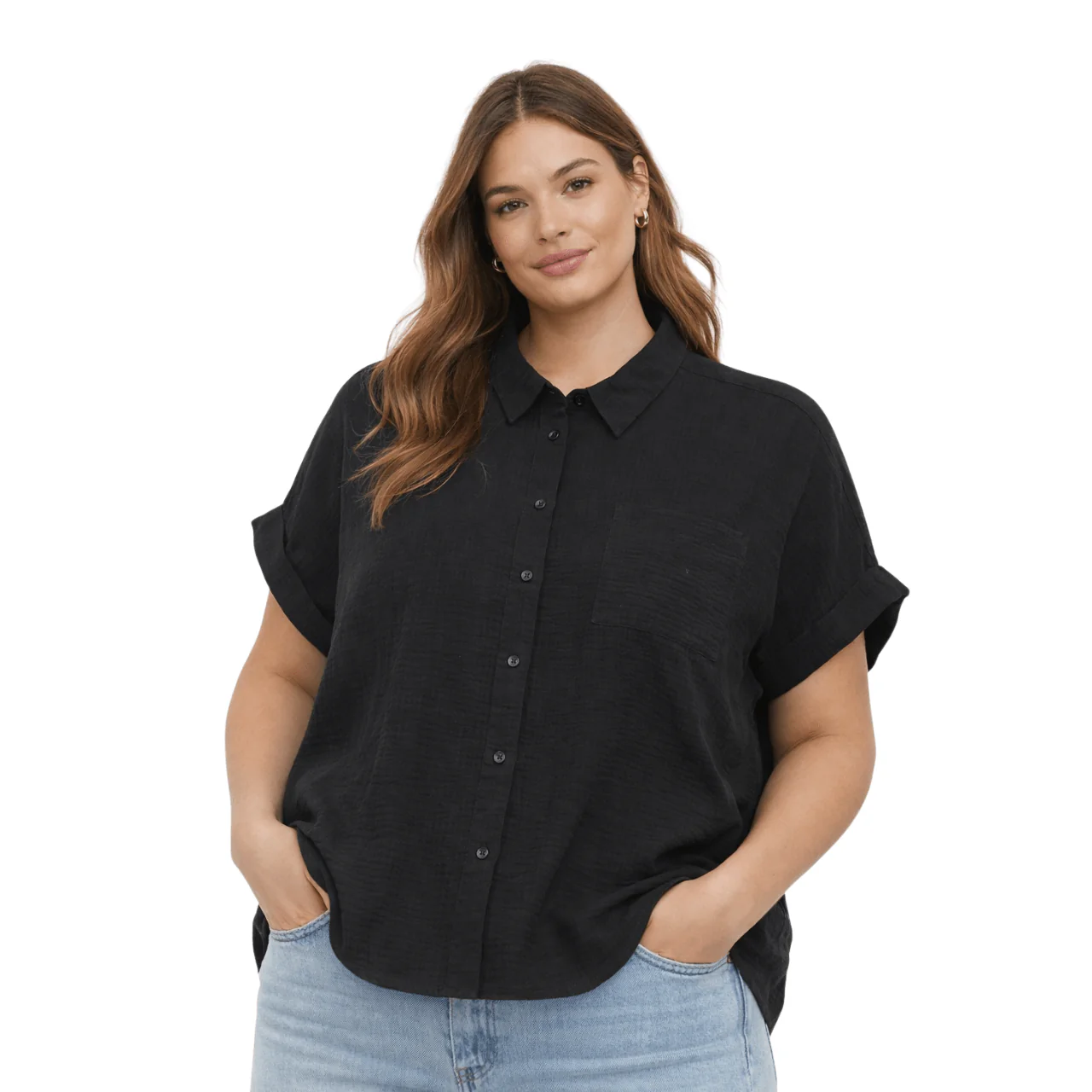 Plus Size Short Sleeve Button-Up Shirt - Image 4