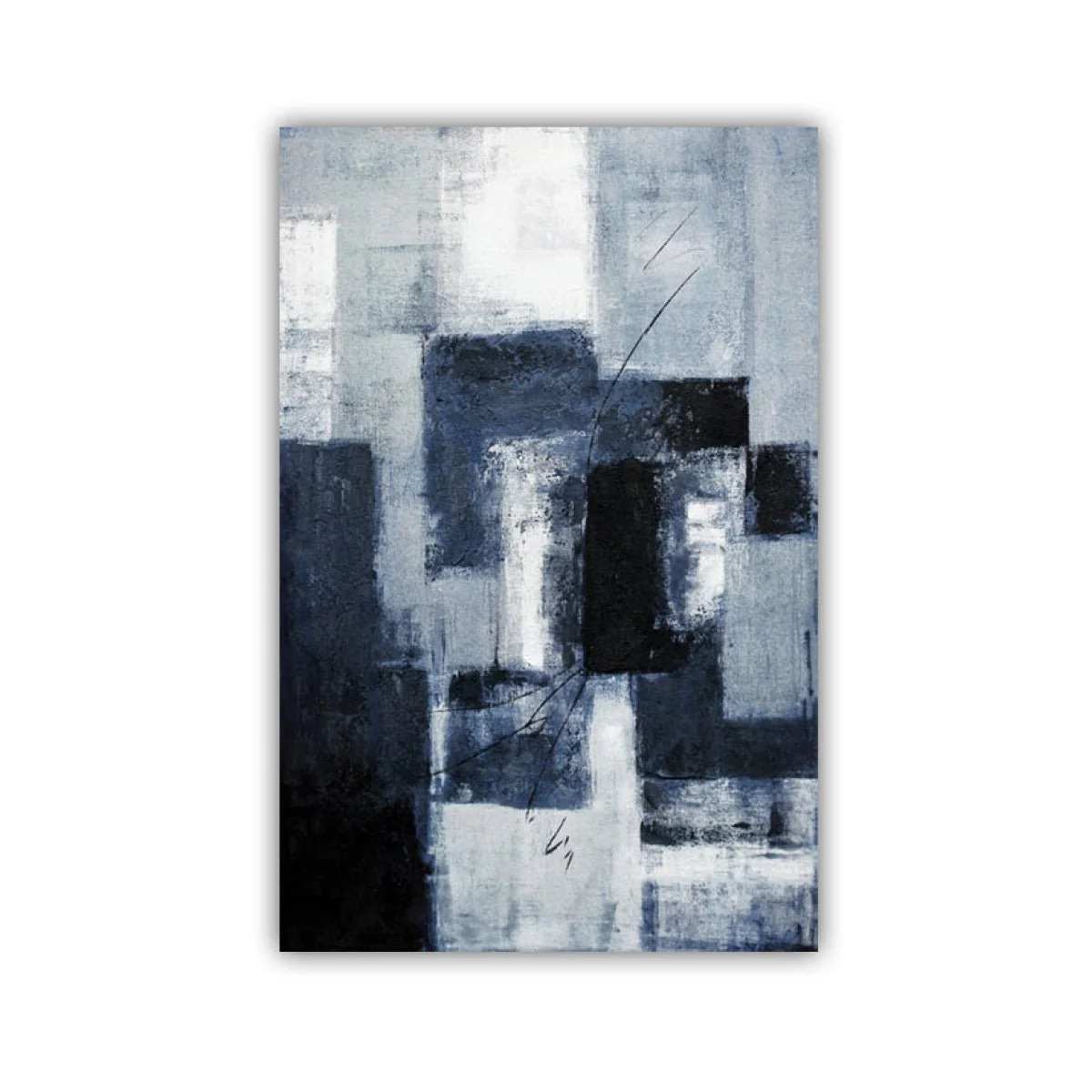 Printed Canvas 75x115in Blue Black White Brick Abstract - Image 2