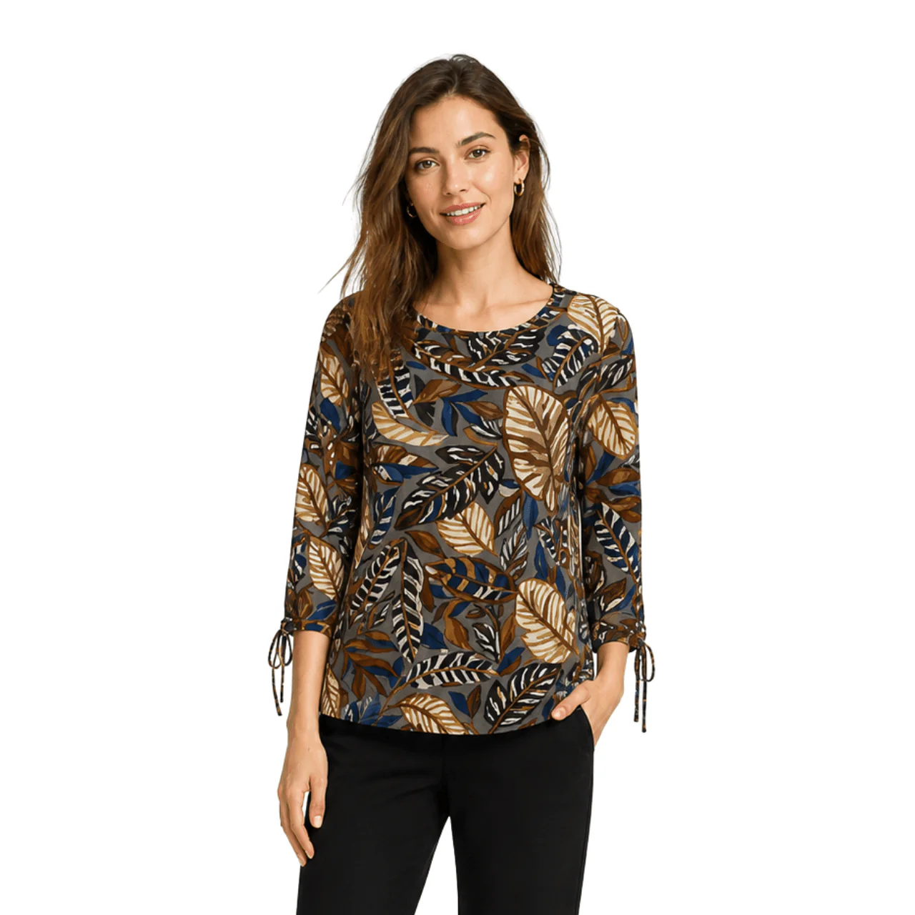 Printed Tie-Sleeve Knit Top
