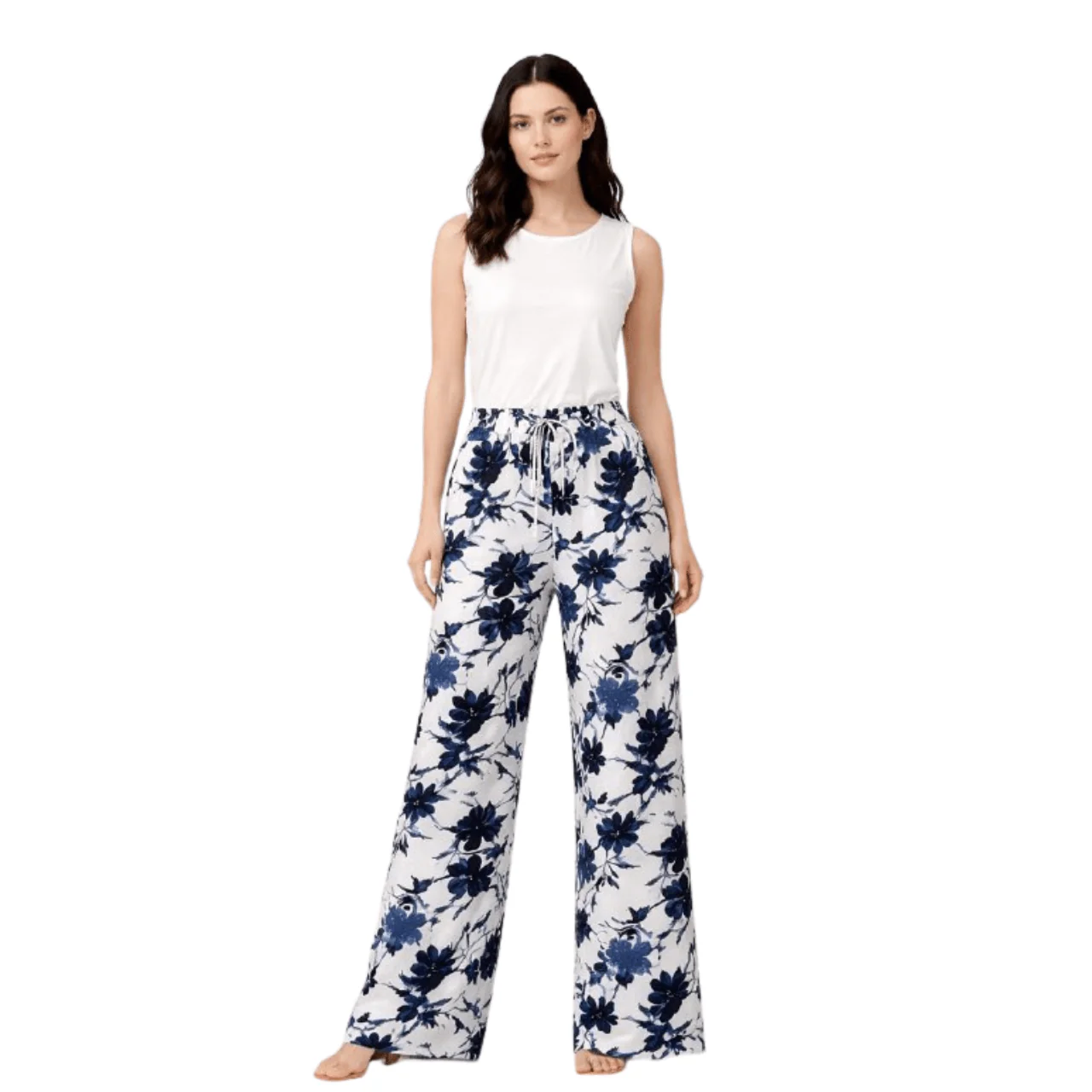 Printed Wide-Leg Tie-Waist Pants