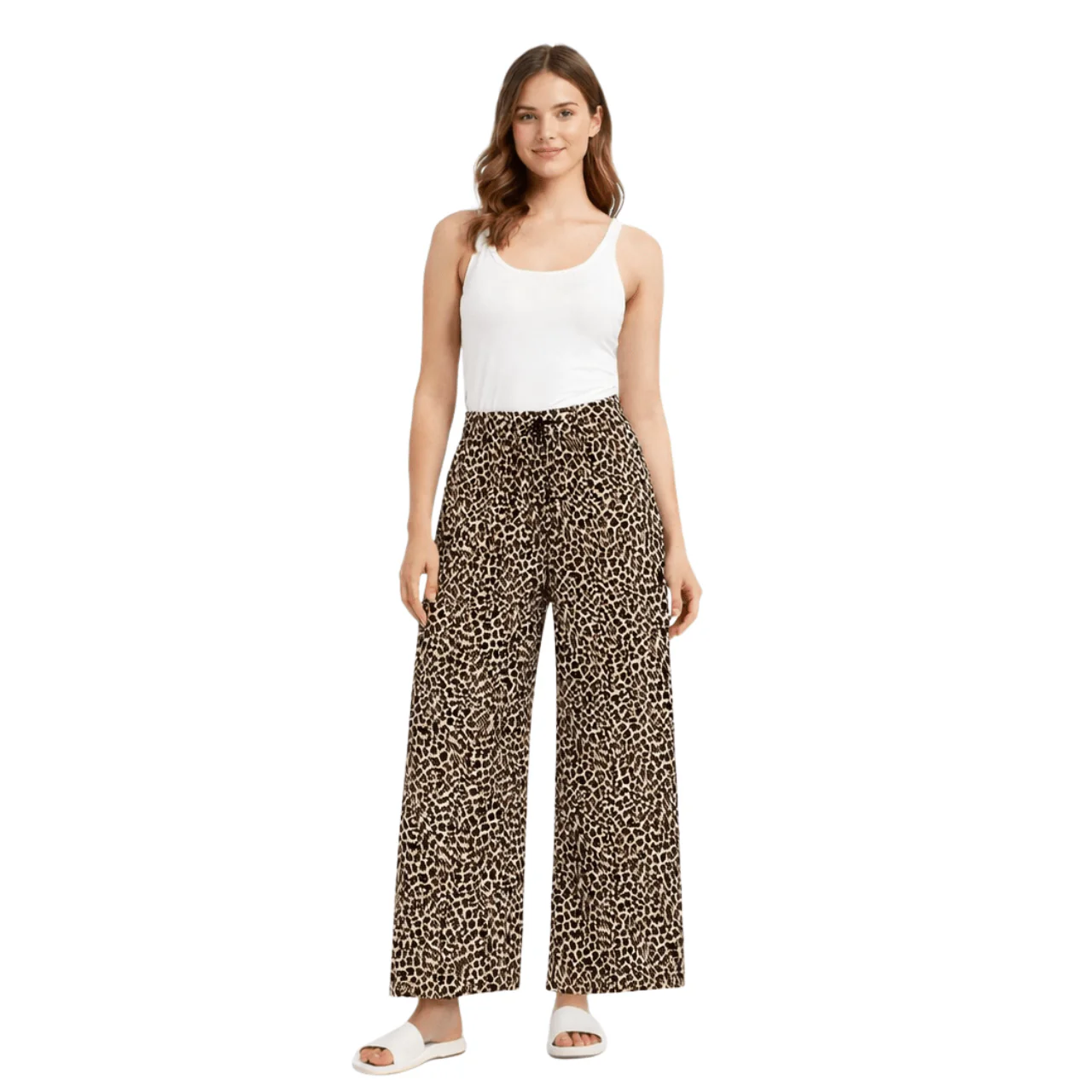 Printed Wide-Leg Tie-Waist Pants - Image 2