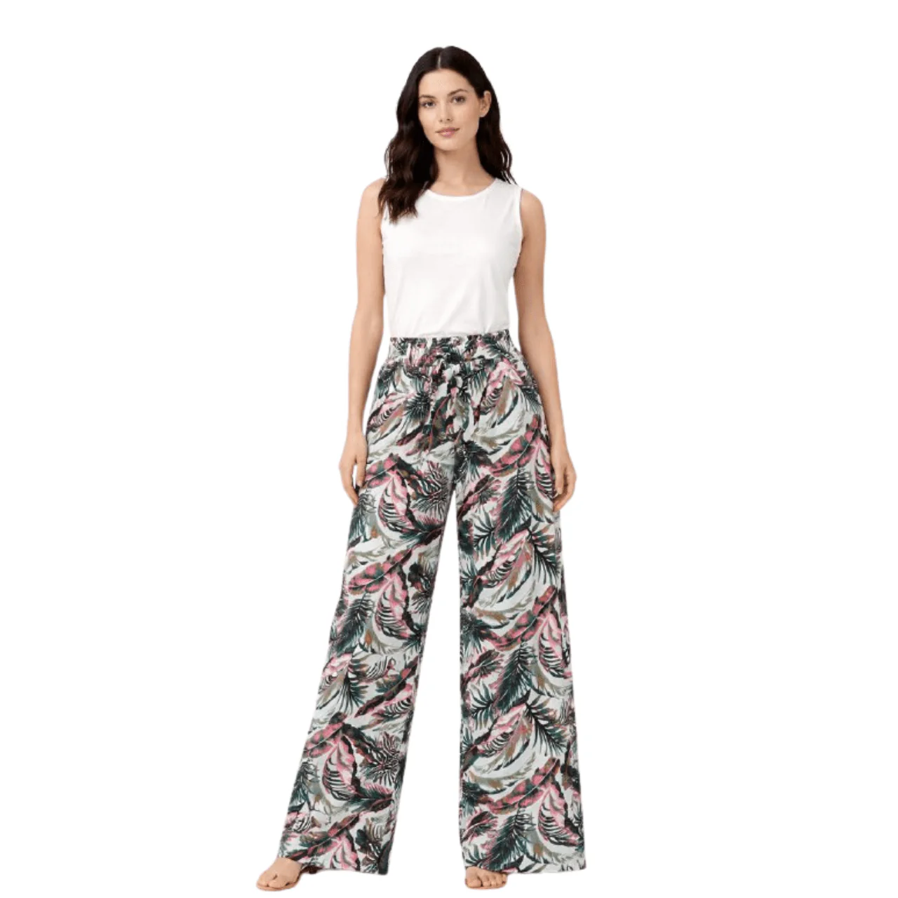 Printed Wide-Leg Tie-Waist Pants - Image 3