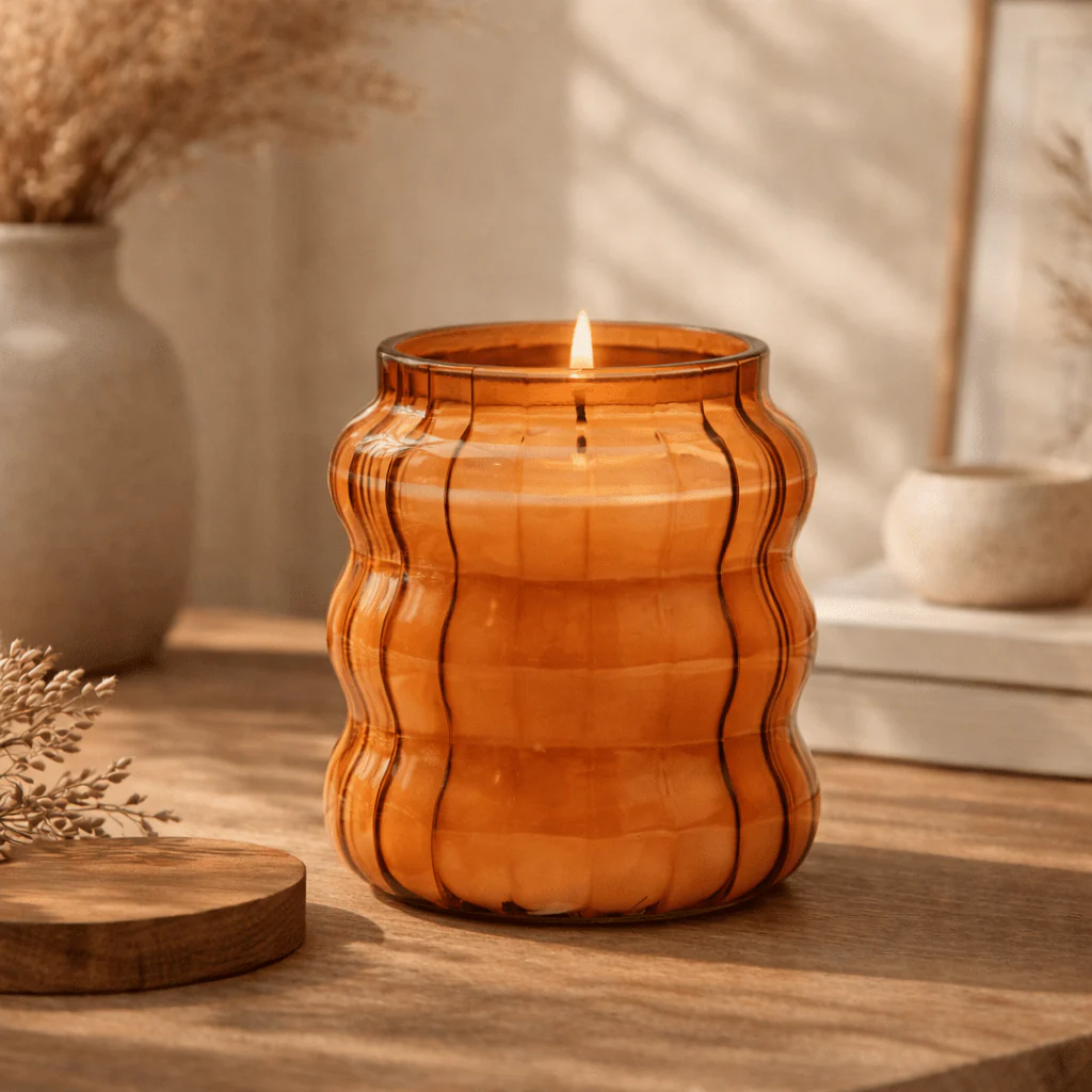 Ribbed Glass Scented Candle with Wooden Lid - Image 3
