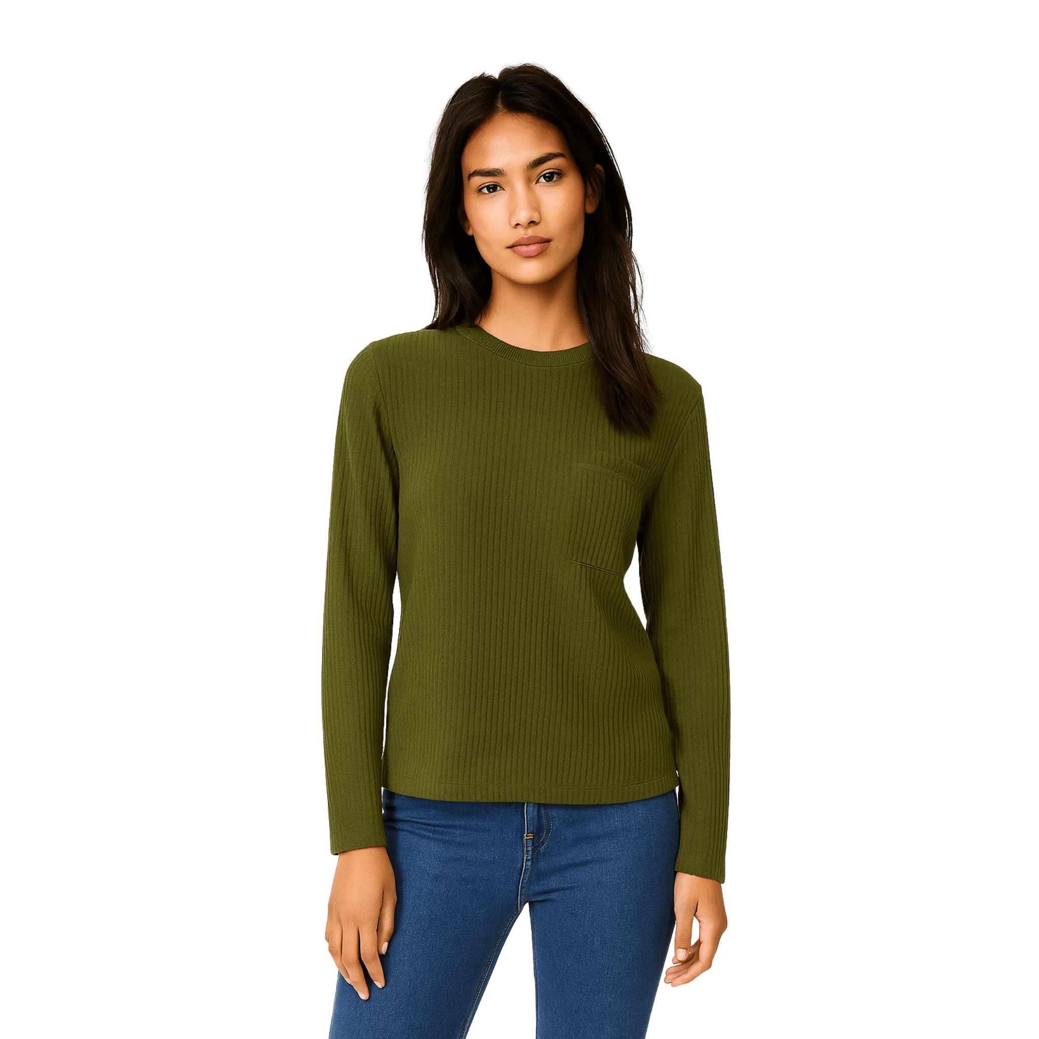 Ribbed Long-Sleeve Crewneck Top