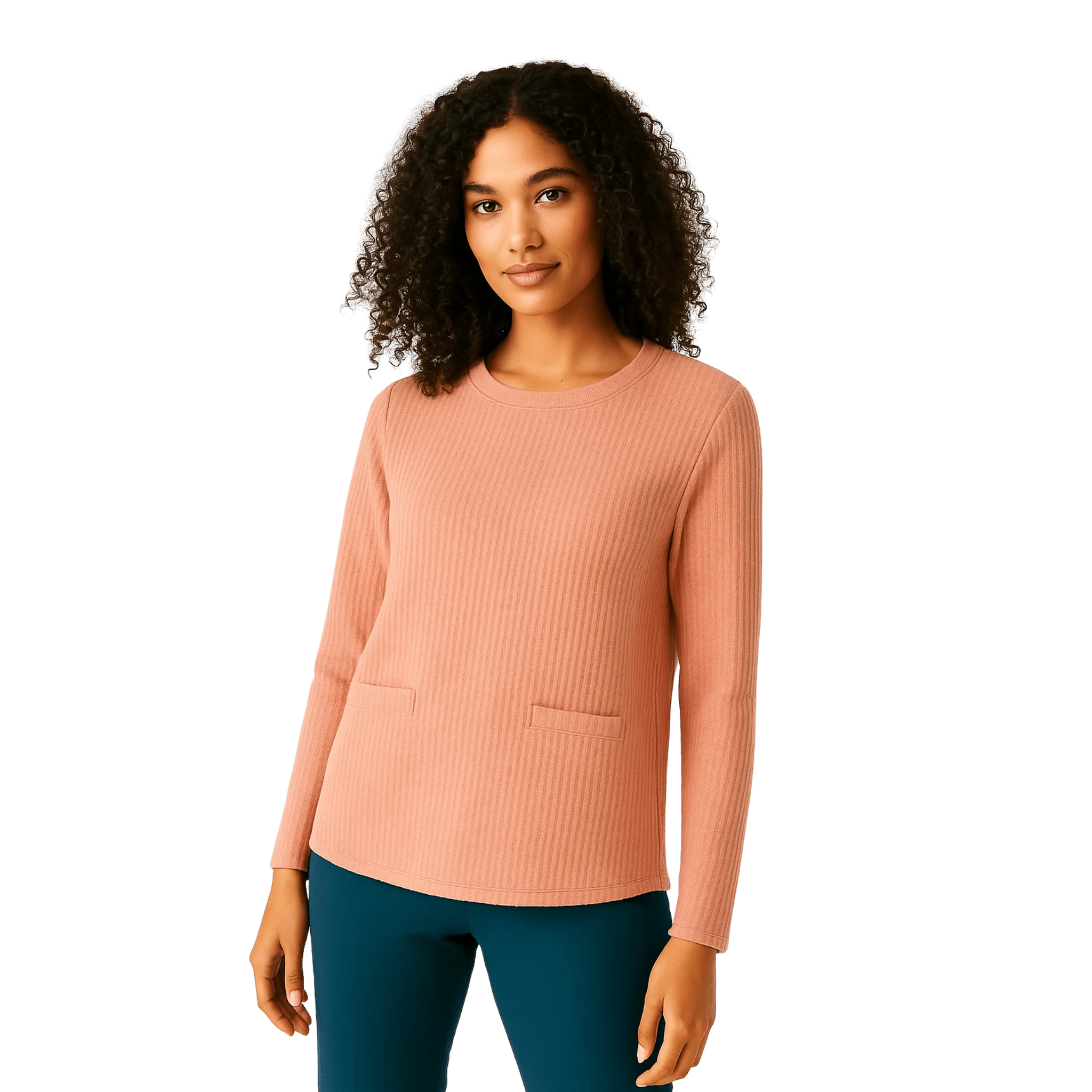 Ribbed Long-Sleeve Crewneck Top - Image 2