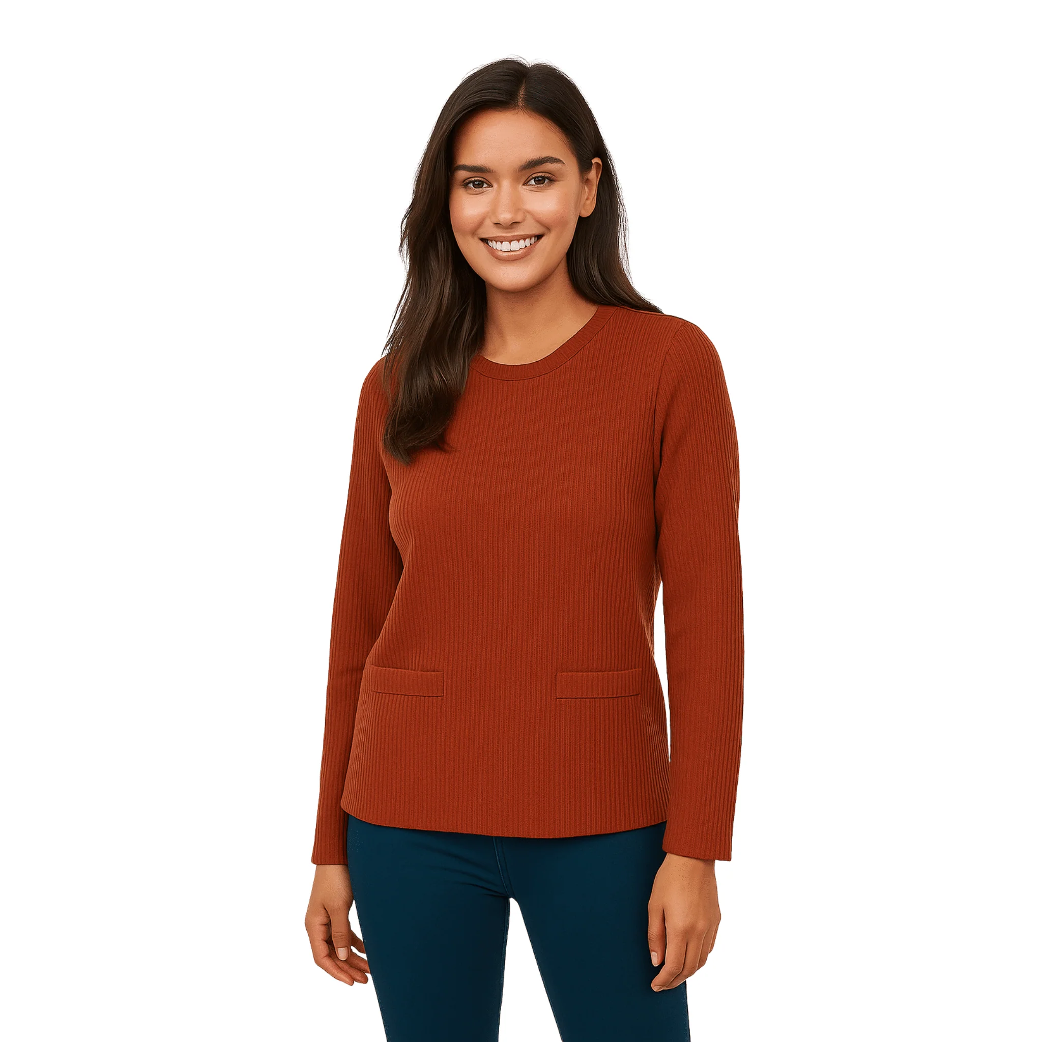 Ribbed Long-Sleeve Crewneck Top - Image 4