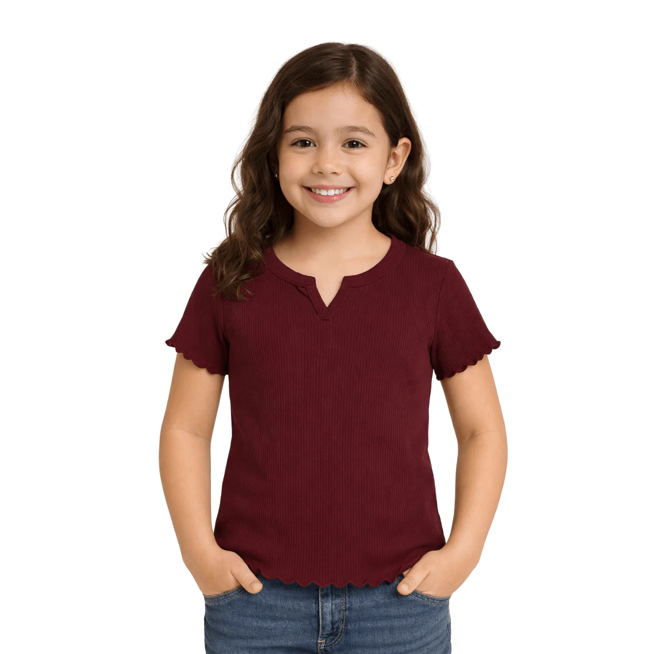 Ribbed Short Sleeve T-Shirt with Lettuce Trim - Image 2