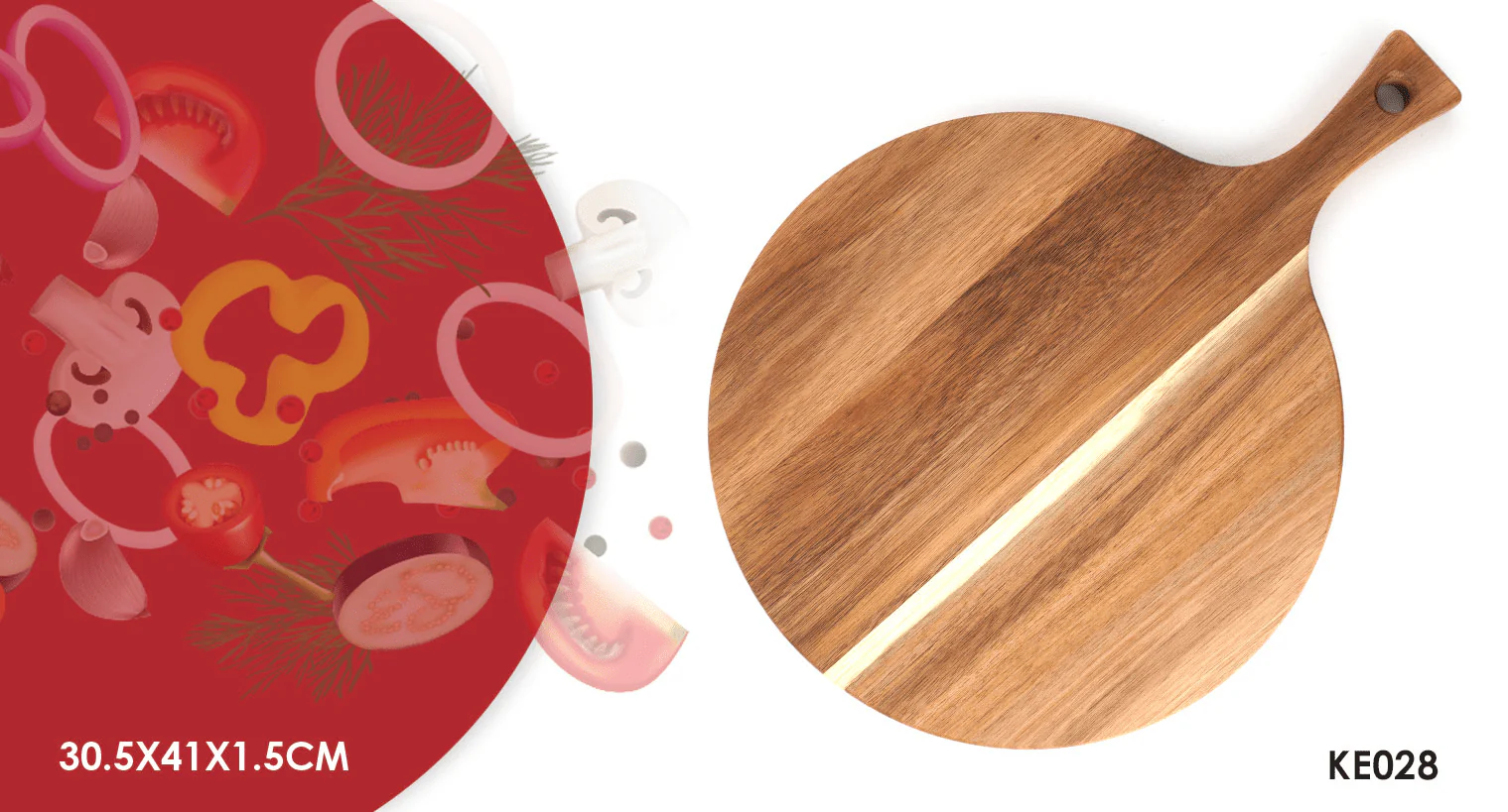 Round Acacia Cutting Board Wt Handle - Image 2