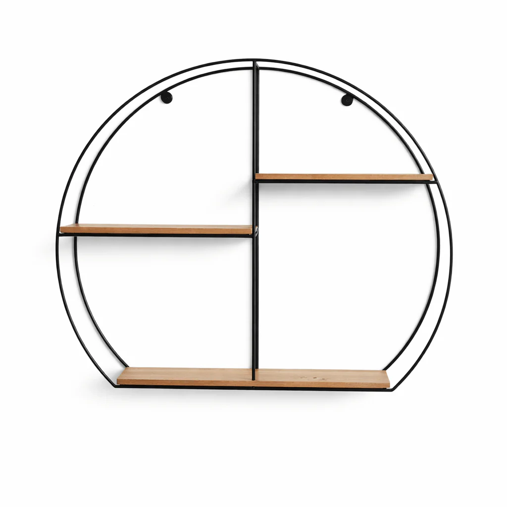 Round Wall Shelf – Metal & MDF Decorative Storage Unit
