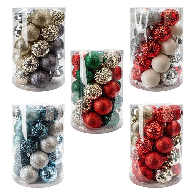 Pack of 34 Christmas Ball Ornaments – 60mm (Assorted Finishes & Colors)