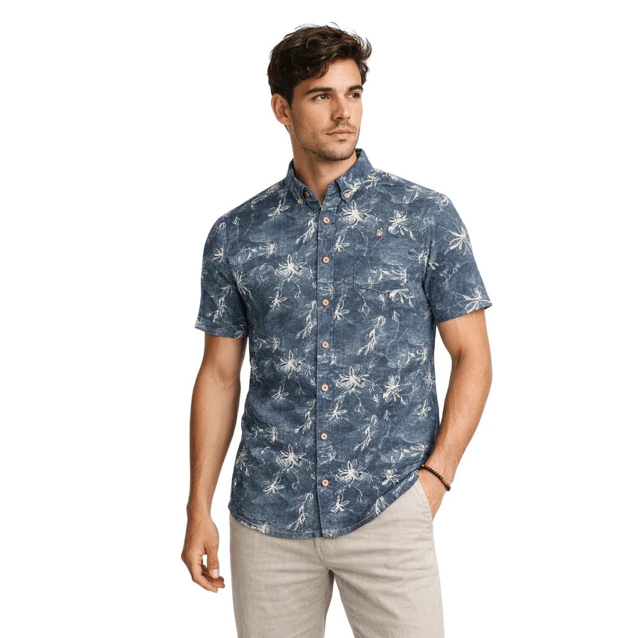 Short Sleeve Tropical Print Button-Up Shirt - Image 2