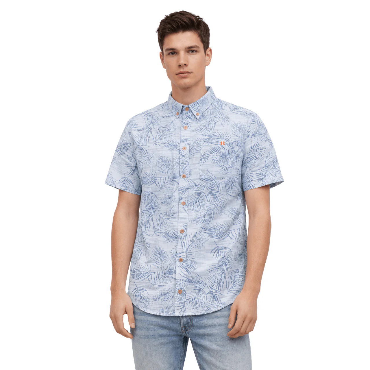 Short Sleeve Tropical Print Button-Up Shirt - Image 3