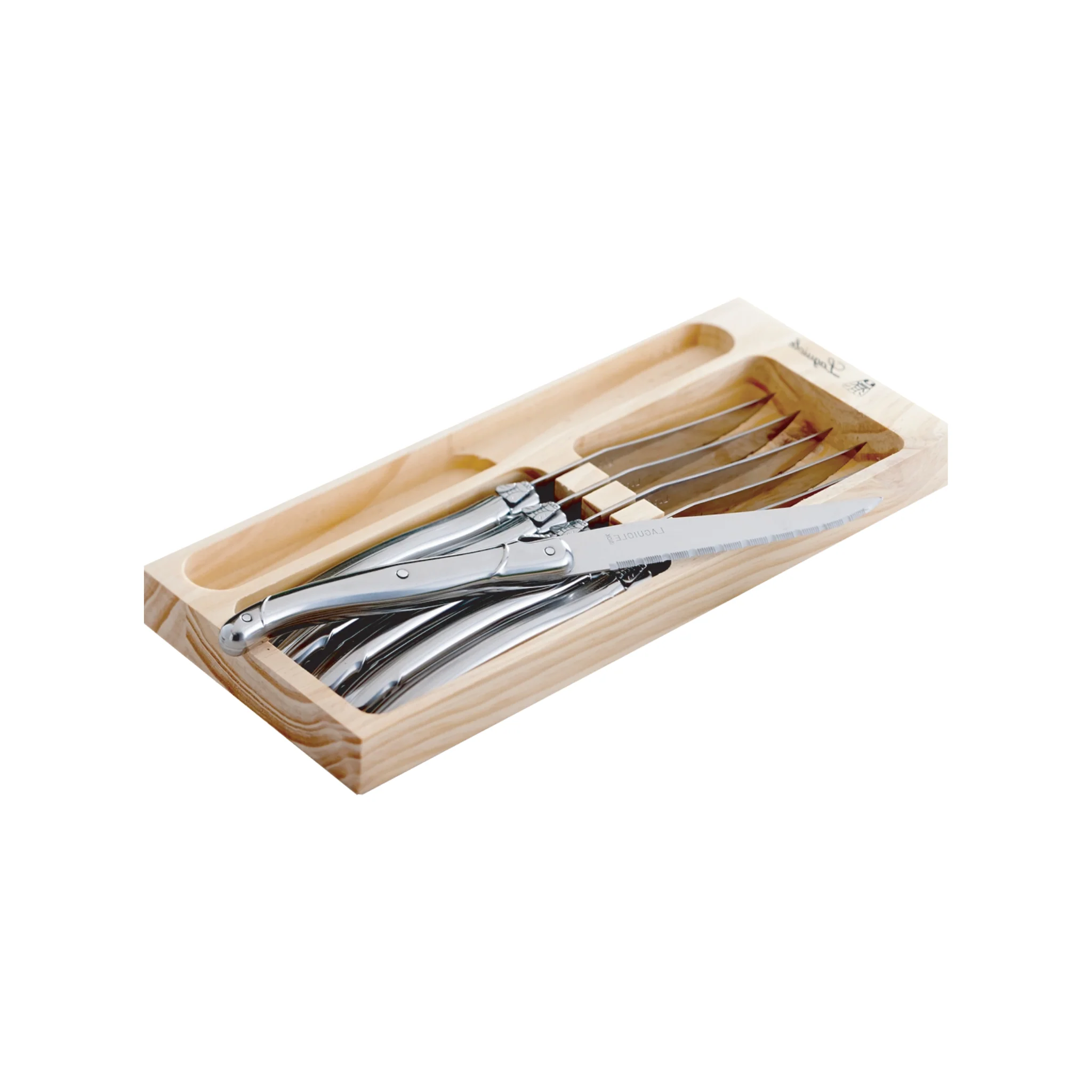 Silver 6-Piece Steak Knife Set with Wooden Box