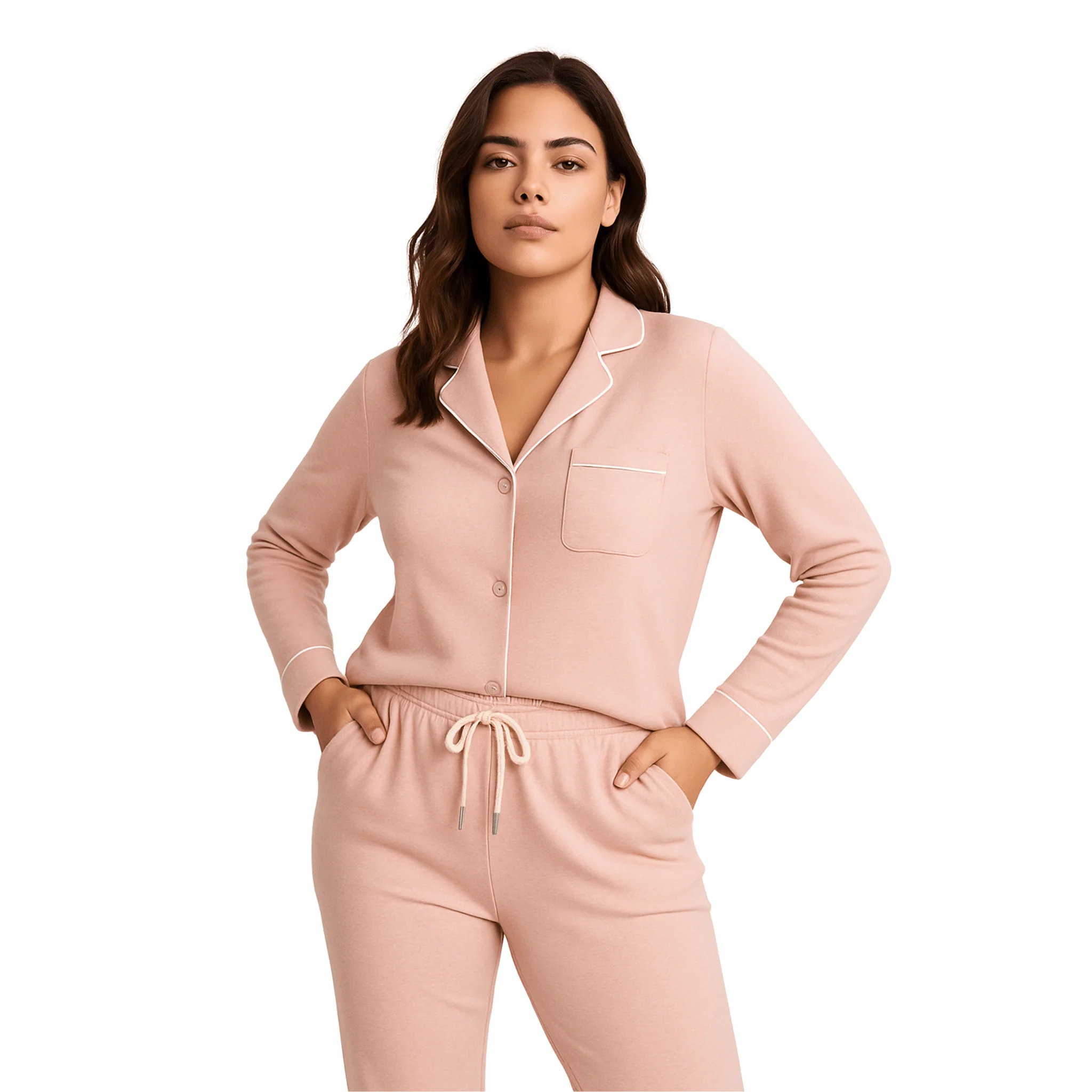 Soft Knit Pajama Set with Piping Detail - Image 3