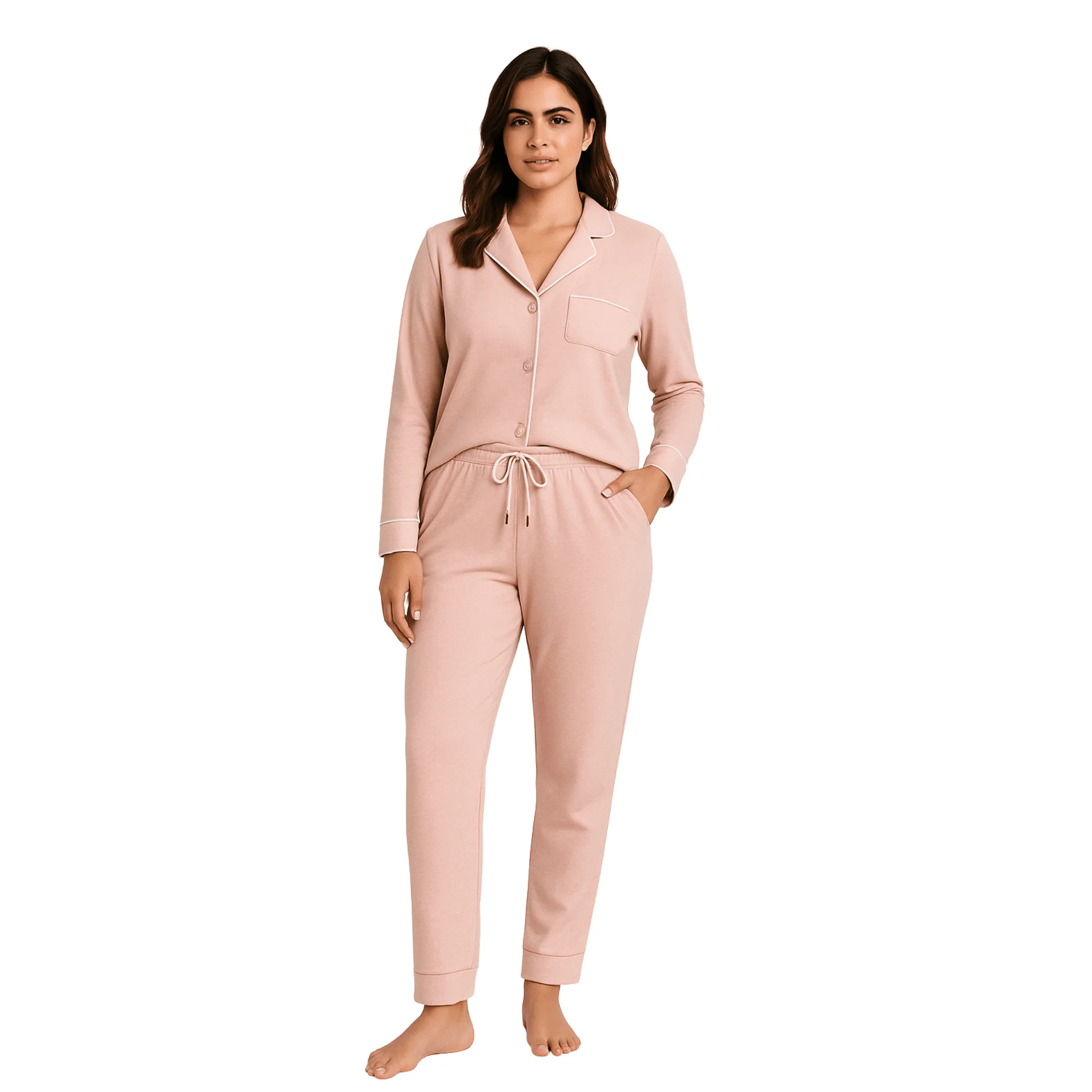 Soft Knit Pajama Set with Piping Detail - Image 4