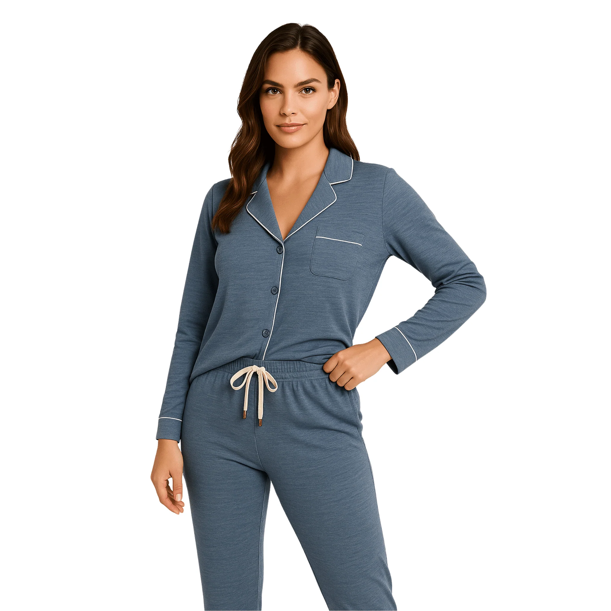 Soft Knit Pajama Set with Piping Detail - Image 5