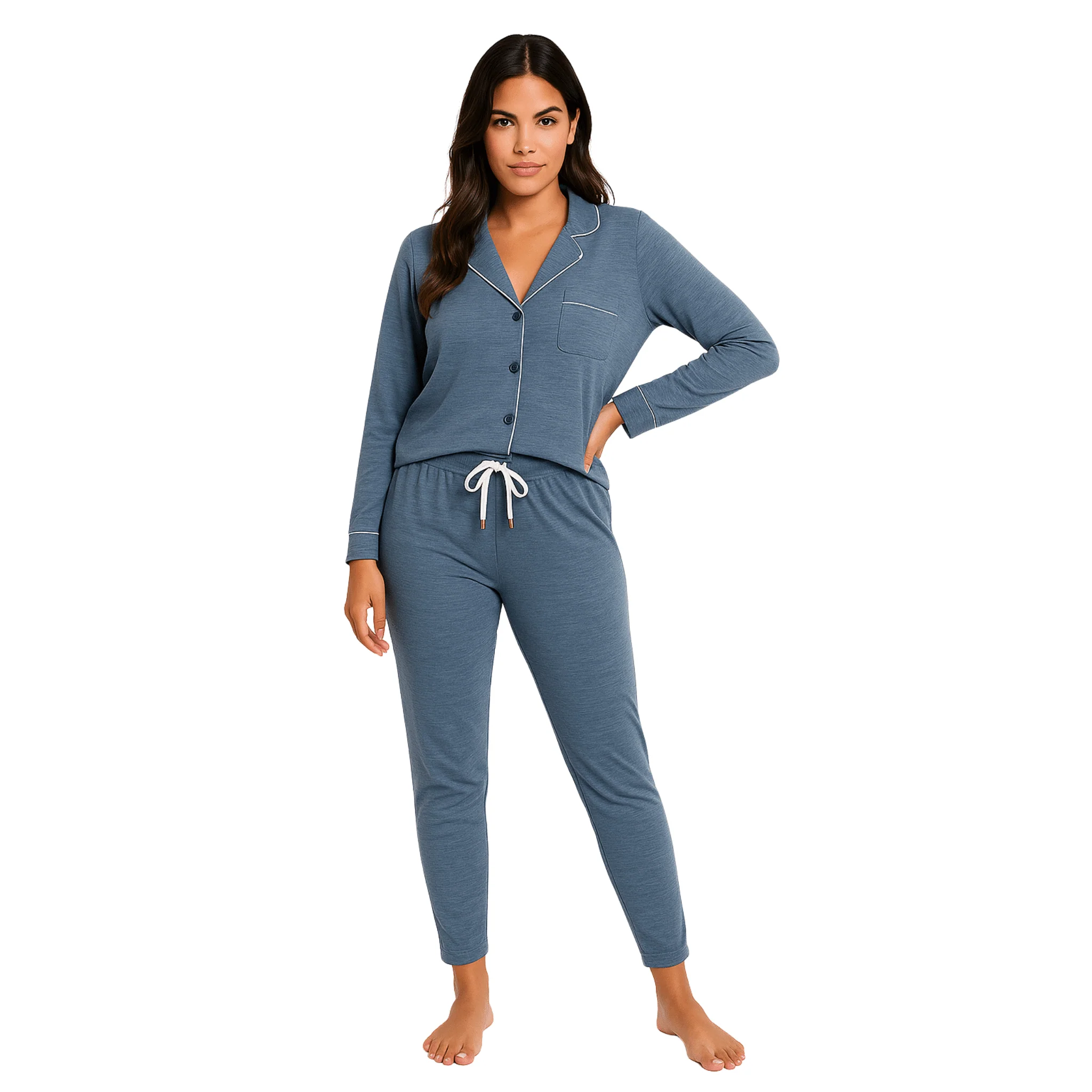 Soft Knit Pajama Set with Piping Detail - Image 6