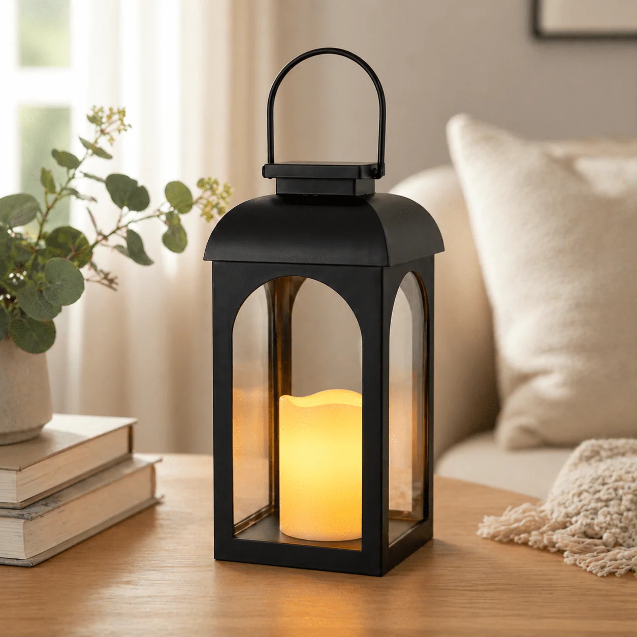 Solar Outdoor Lantern with Flickering LED – Black - Image 2